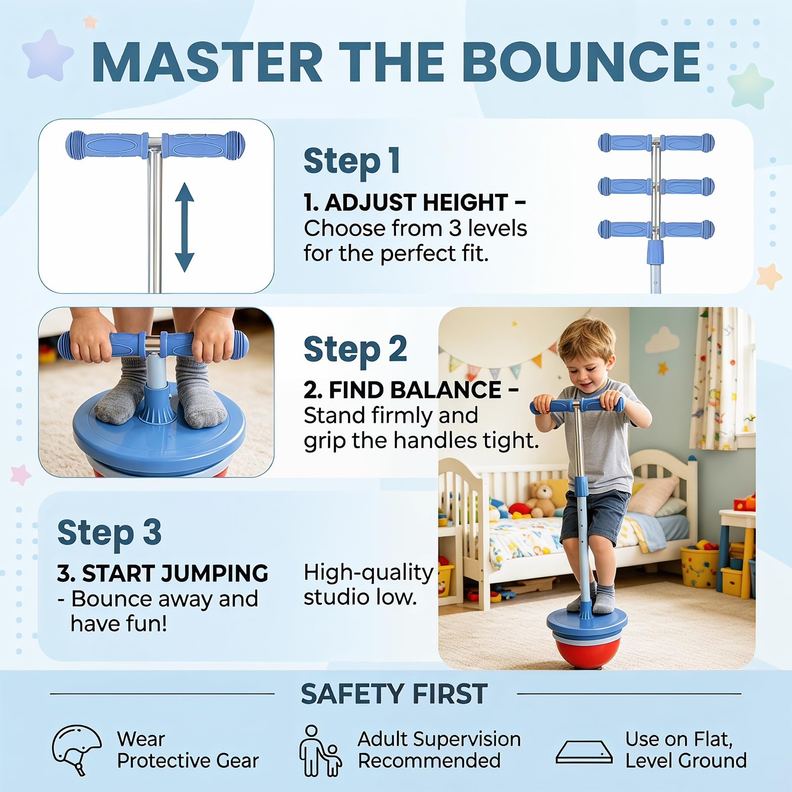 Balón hinchable para niños, bala de equilibrio para niños, bala saltar para adultos, juguete para exteriores con mango ajustable en altura, capacidad de carga 90 kg, espesada y resistente al