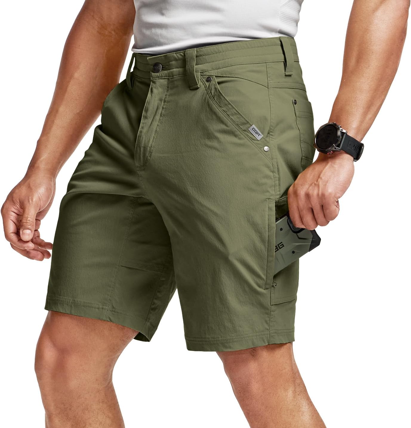 CQR Men's Stretch Utility Shorts, Lightweight Quick Dry Casual Shorts, Hiking Golf Cargo Shorts with Zipper Pockets