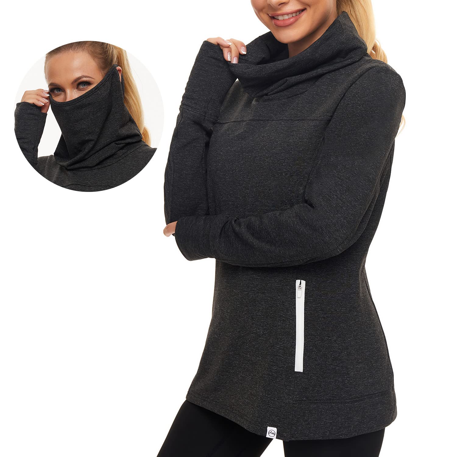 Soneven Maglia Termica Donna Manica Lunga Invernale Winter Run Pullover Maglione con Kanga Pocket Top Sport T-Shirt Baselayer da Corsa Ciclismo Fitness