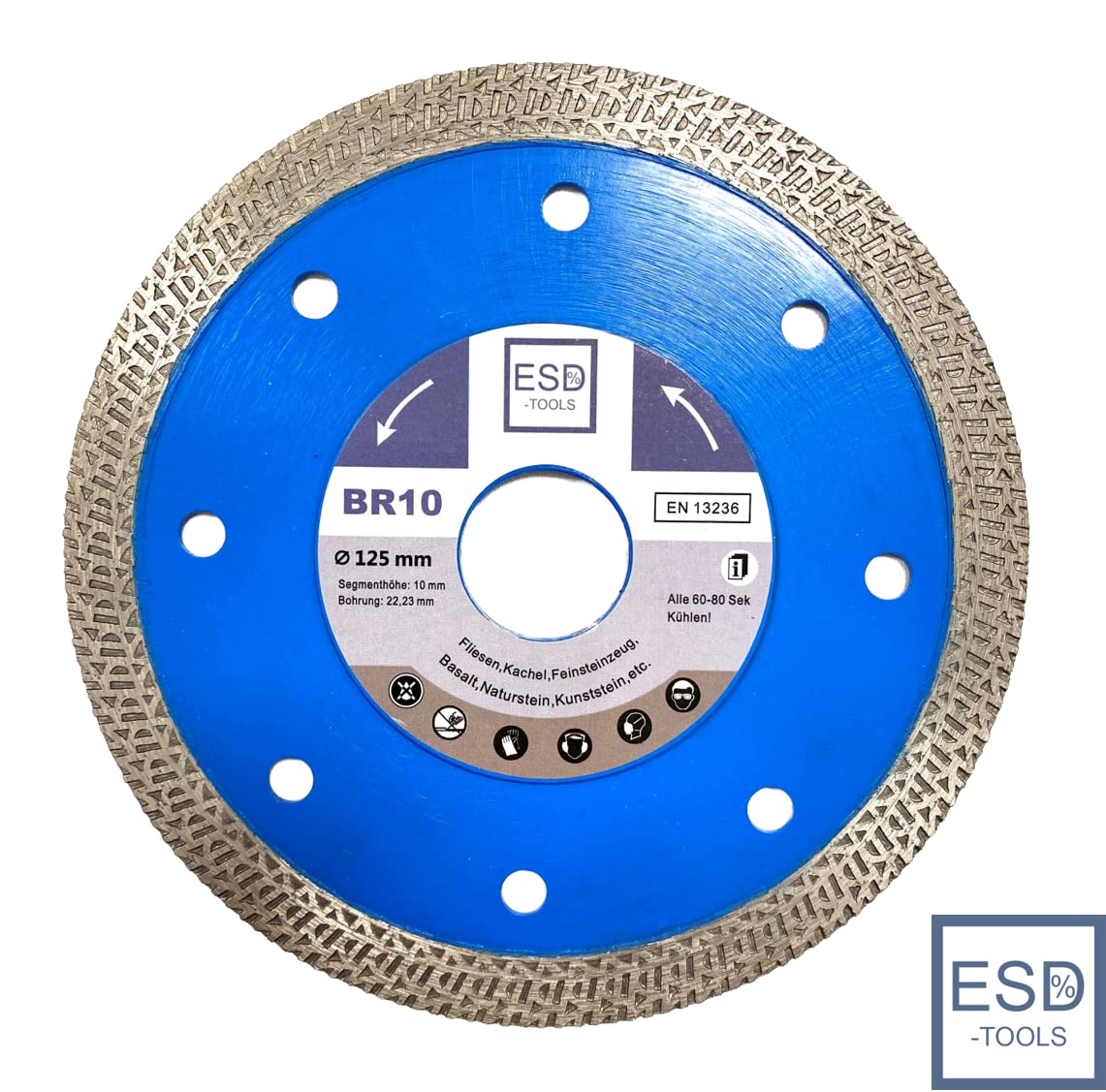 10 x de diamante BR10 baldosas con núcleo reforzado Diámetro 125/22,23 orificio/altura del segmento 10 mm/Disco De Corte De Baldosas piedra natural