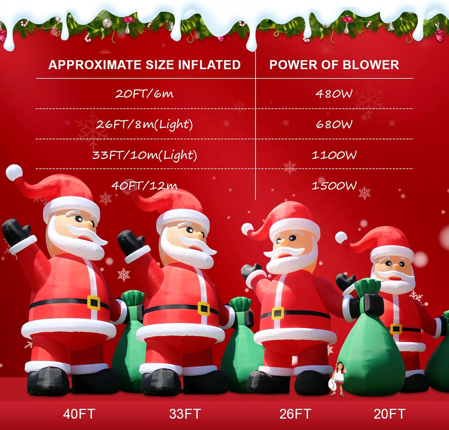 Giant Christmas Inflatable Santa with Blower, Premium Inflatable Outdoor Santa Claus for Christmas Yard Decoration Outdoor Lawn Yard Xmas Party Blow Up Decoration (40Ft,No-Light)