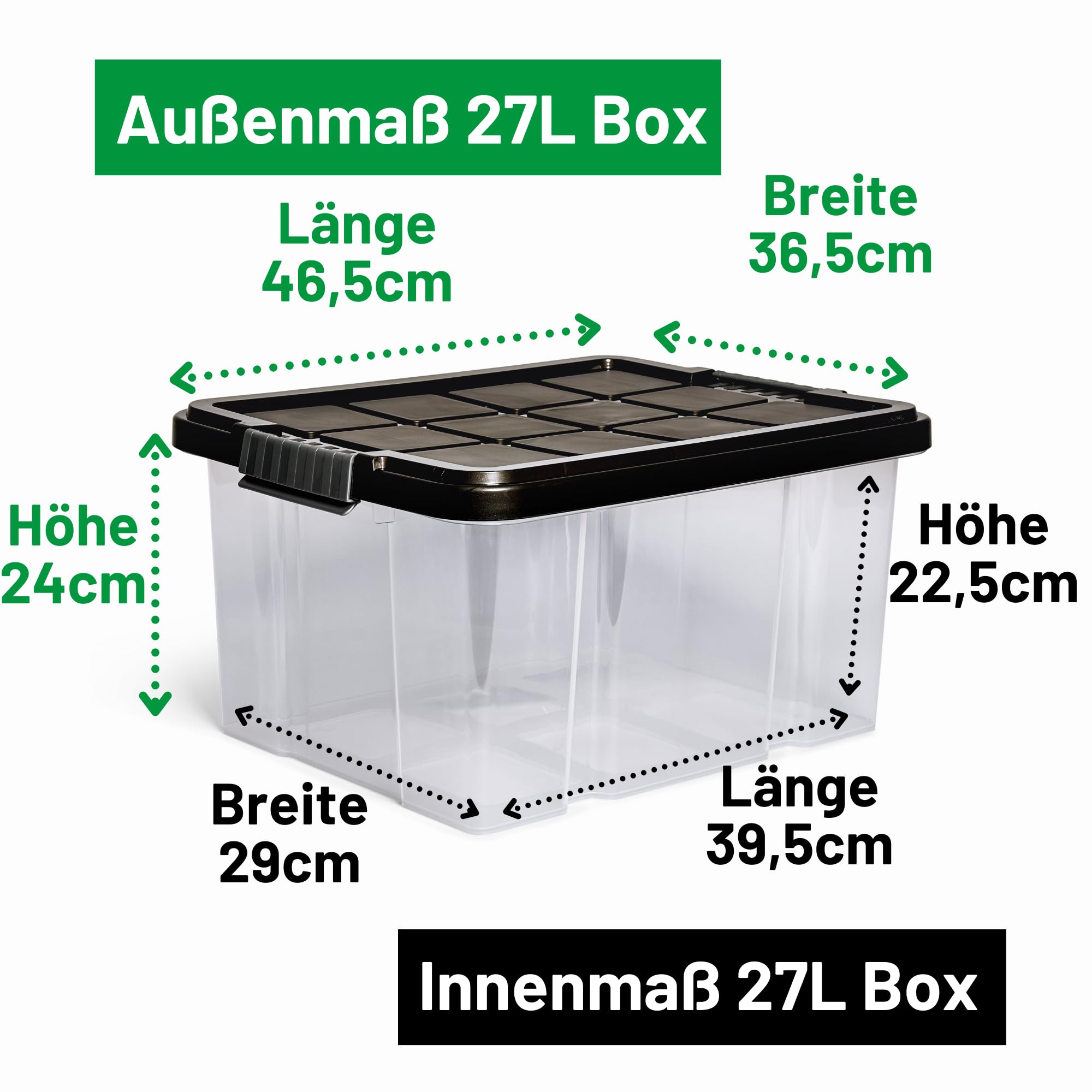 Novaliv 4x Aufbewahrungsboxen mit Deckel 27L Anthrazit Nestbar stapelbare Storage boxes mit Clipverschluss Kunststoffbox BPA-frei 46,5x36,5x24 cm