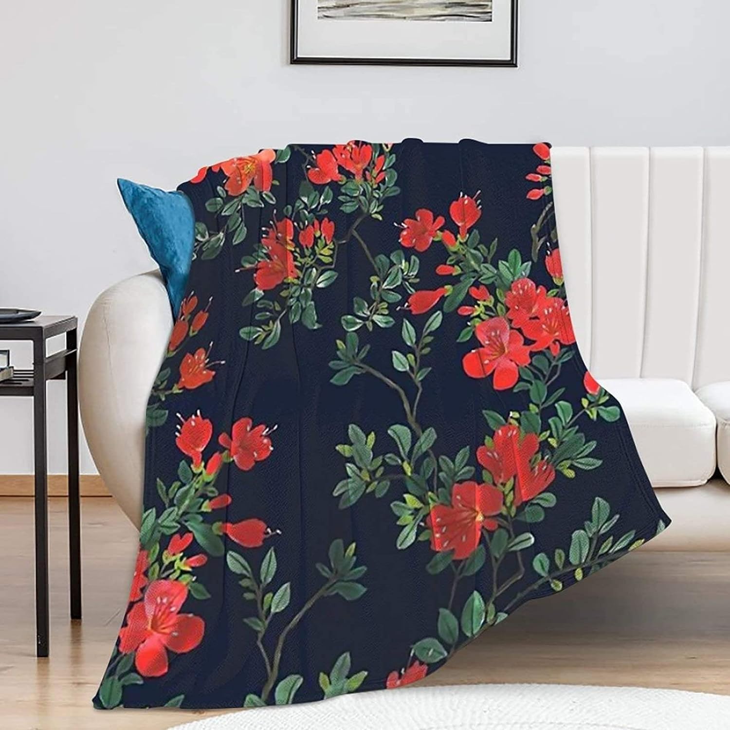 Couverture Polaire 180 x 220 cm Fleurs, Plaid Polaire Usine Couverture 3D Imprimée Flanelle Blanket Literie 2 Personnes, Couvertures Doux et Chaude pour Canape Lit J497