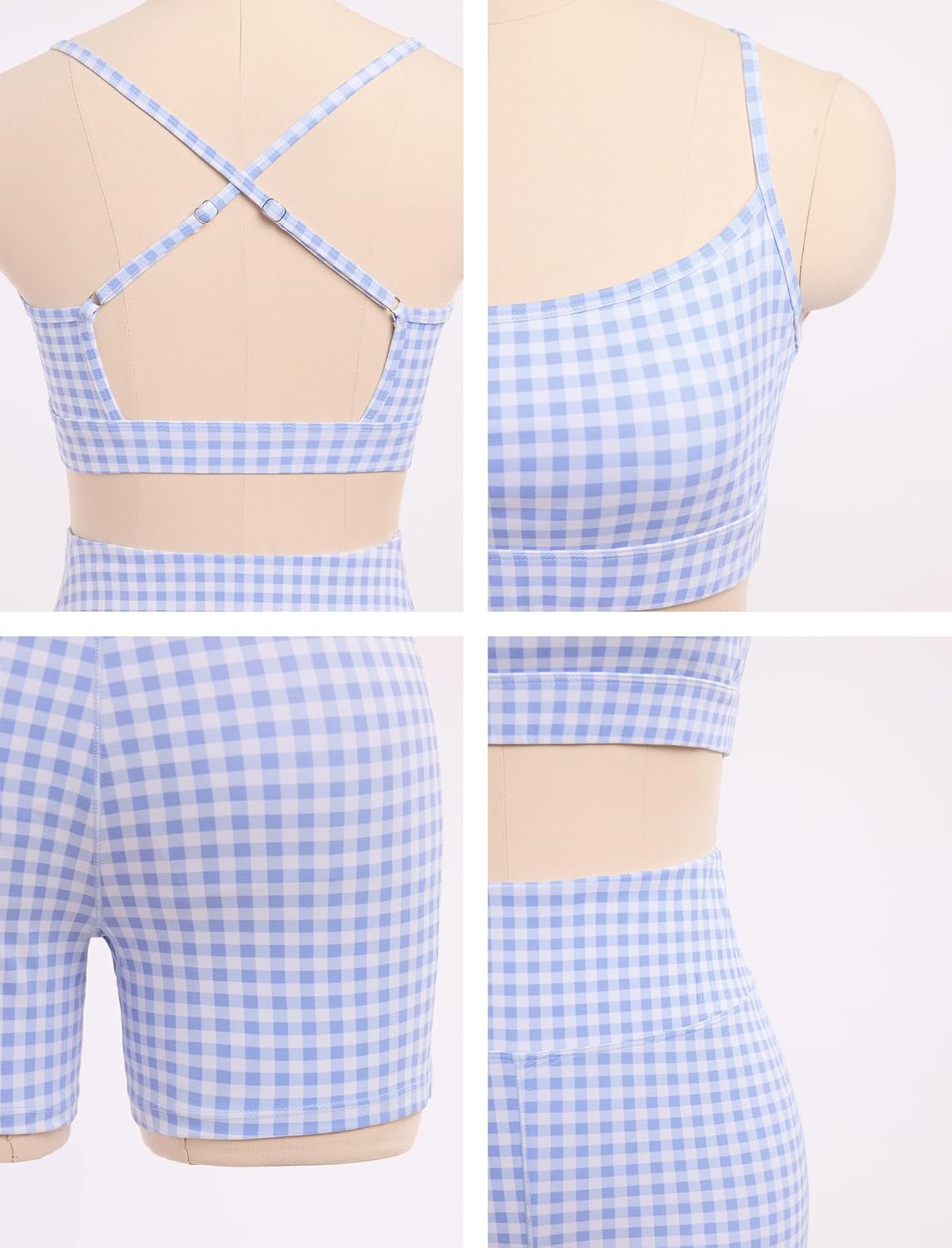 ABOCIW Workout Sets for Women 2 Piece Color Block Strappy Sports Bra High Waist Shorts Gym Yoga Pilates Outfits image 5