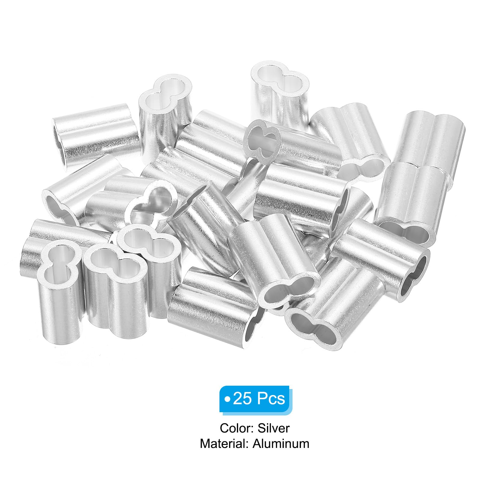 Uxcell 3/16" 5mm Aluminum Crimping Loop Sleeve Single Round Ferrule For Wire Rope Cable Line End Silver 50 Pack - View #9