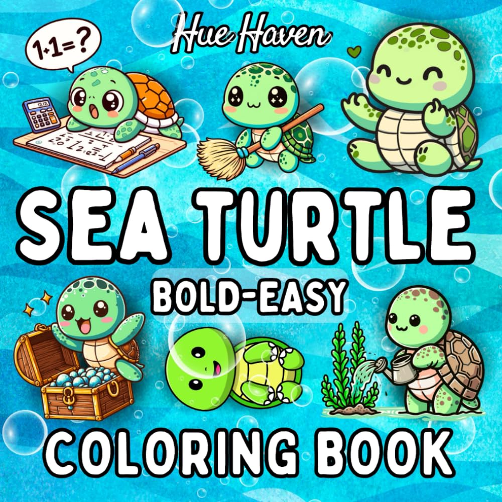 Sea Turtle: Bold and Easy Coloring Book for Kids and Adults, Simple Stress Relief Cute Sea Turtles Designs.