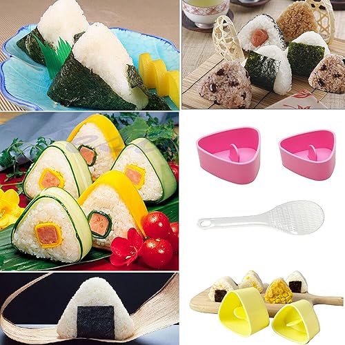 Miniatura 7 de Moldes de prensa triangulares para sushi Onigiri, kit de fabricación de sushi antiadherente, 1 juego de moldes para hacer bolas de arroz grandes y