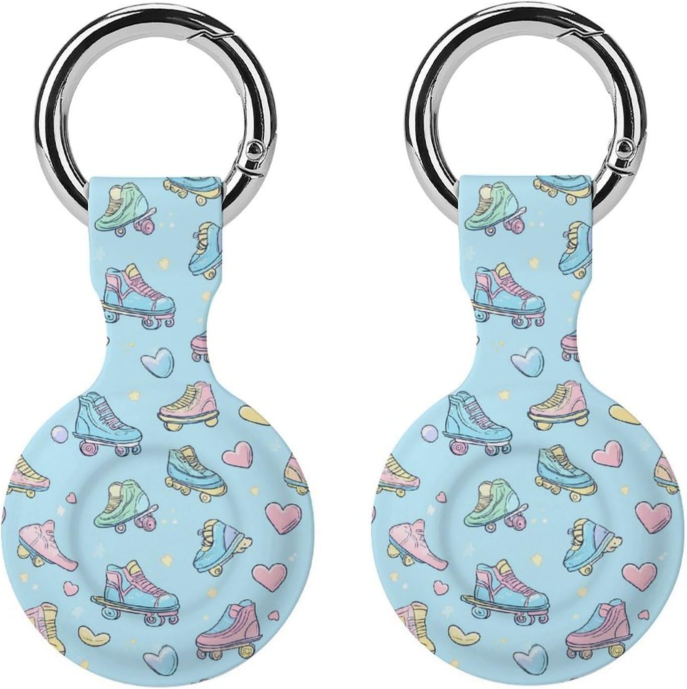 90s Skater Pattern Skating Funny Cover Compatible with AirTag Case Protector GPS Tracker Holder with Keychain