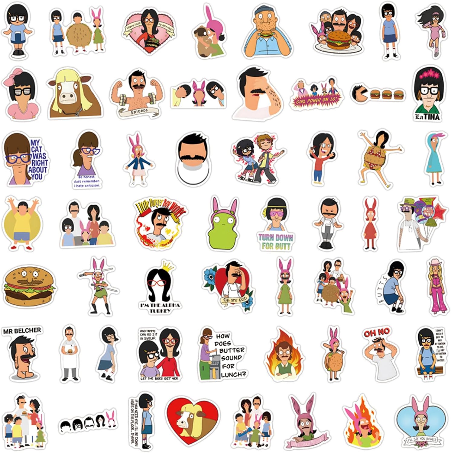 100PCS Funny Cartoon Bob's Movie Burgers Stickers for Kids Teens Girls Adult, Waterproof Vinyl Movie Decal for Water Bottle Skateboard Guitar Travel Case Bike Laptop,Car Bumper,Luggage,Phone (Gray) - Image 2