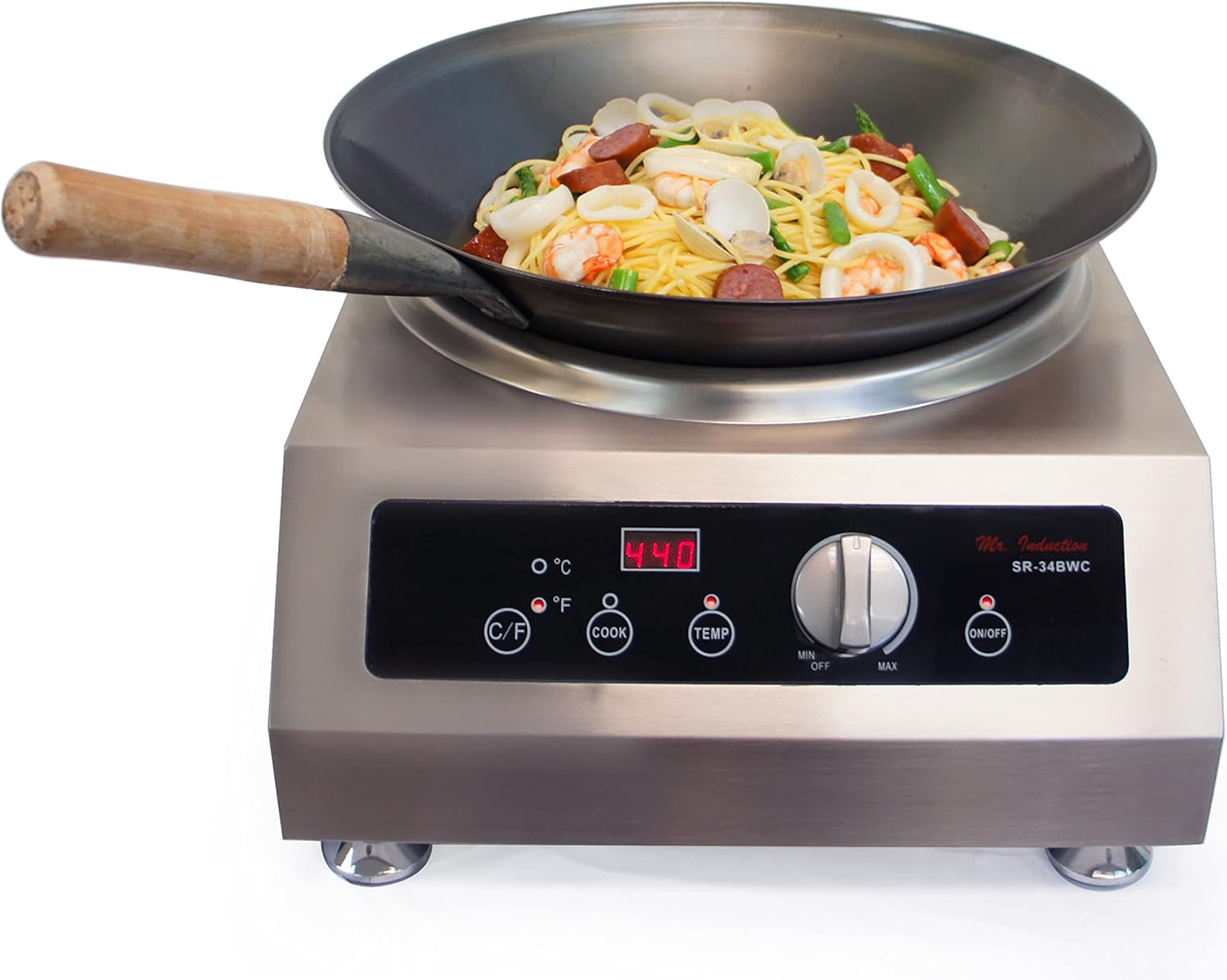 SPT SR-34BWC-400C Combination of 3400W Countertop Commercial Wok Range (220-240V) and 15.75″ Cool Roll Iron Wok