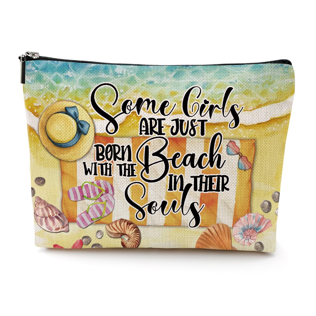 Funny Beach Gifts for Women Cosmetic Bag Vacation Ocean Beach Themed Gift for Her Nurse Sister Mom Aunt Makeup Bag Girls Trip Gifts Travel Stuff