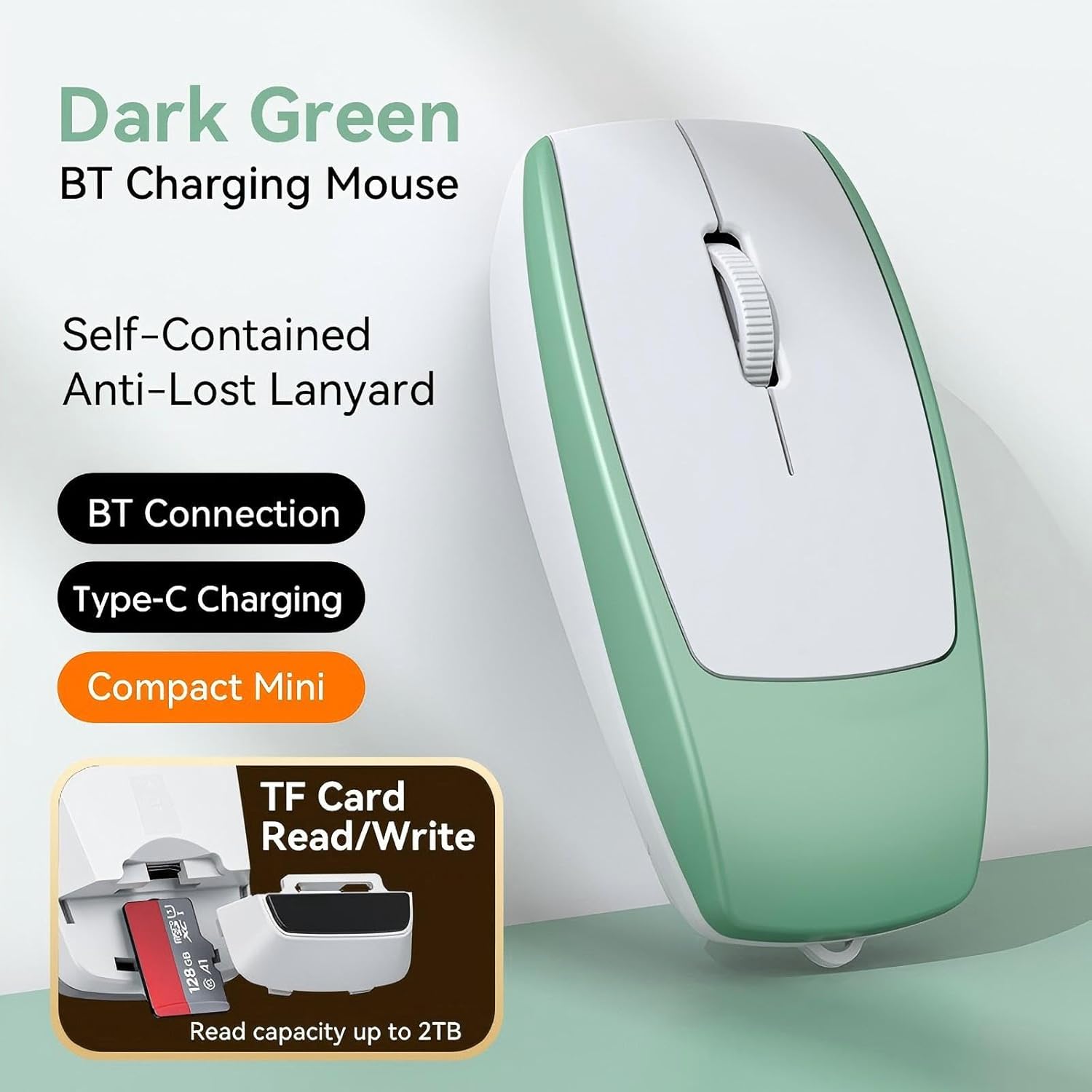 Wireless Mouse Mini Small Finger Bluetooth Mouse with TF Card Reader,Silent Pocket Portable Handheld Tiny Compact USB Travel Optical Mice for PC Laptop Computer Macbook Tablet Kids Women Men Gift