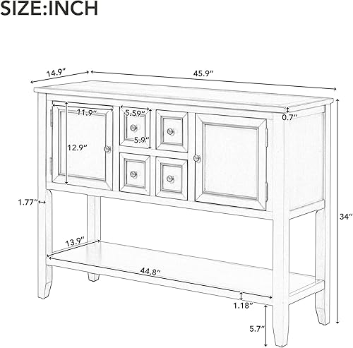 Miniatura 2 de Merax Mesa consola con almacenamiento y estante inferior, armario de almacenamiento de buffet para entrada, comedor, gris antiguo