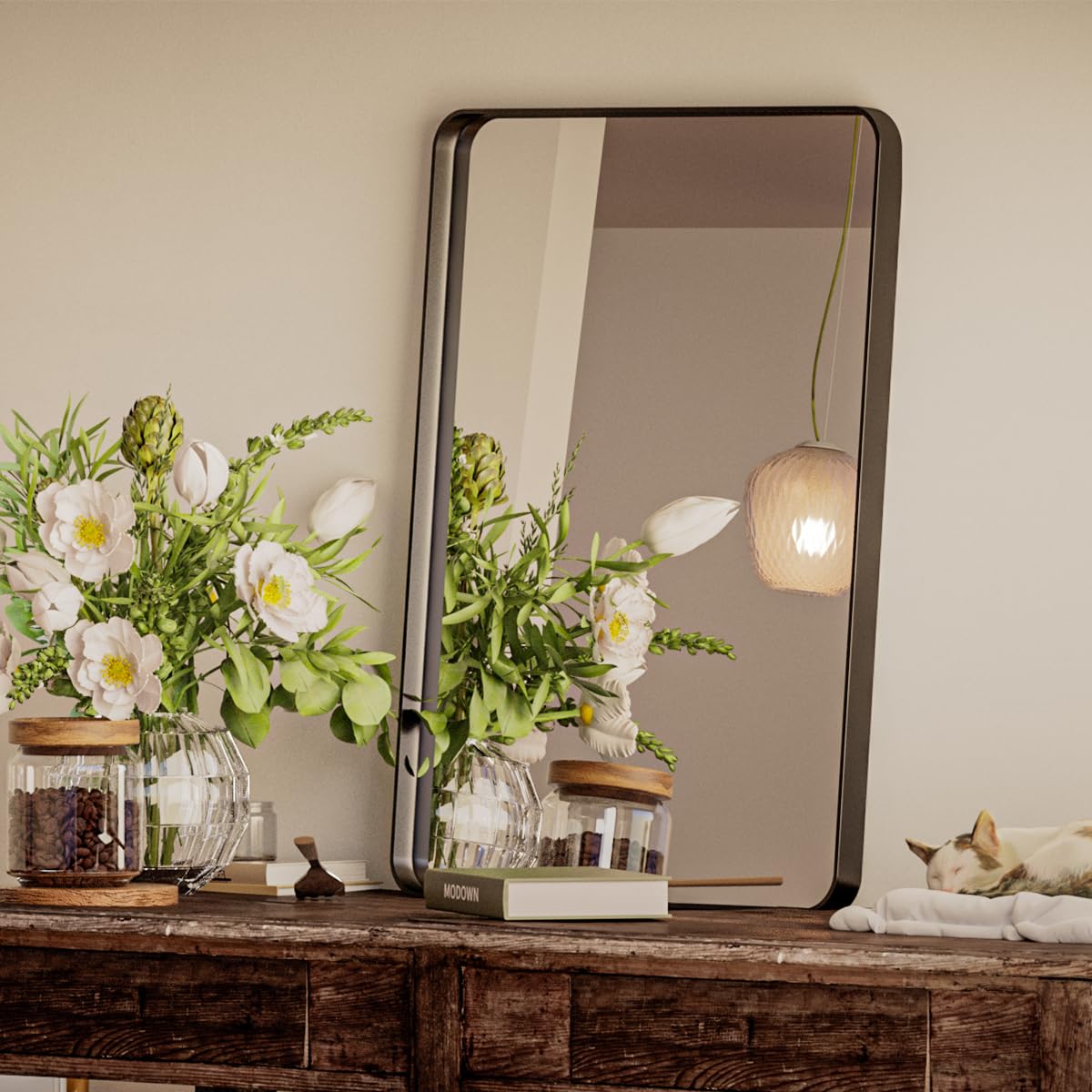 BEAUTYPEAK 22" x 30" Wall Mounted Vanity Mirror, Deep Frame, Nano-strengthened Glass, ShatterVue Technology, Black