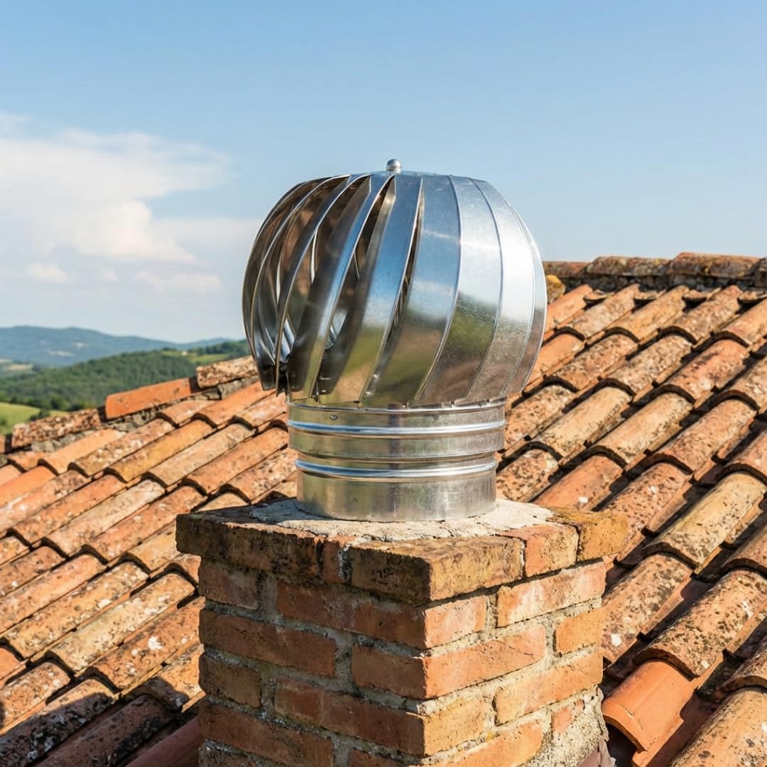 MAKA Comignolo Antivento Rotante, Terminale Eolico Girevole in Acciaio Zincato per Canna Fumaria, Camino, Stufa Legna e Pellet, Tiraggio Naturale e Protezione Pioggia (Zincato, Ø 200 mm)