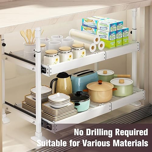 Miniatura 4 de Wild Universe Organizador de armario extraíble retráctil de 2 niveles (24.2-39.8 pulgadas de ancho x 16.5 pulgadas de profundidad), estantes