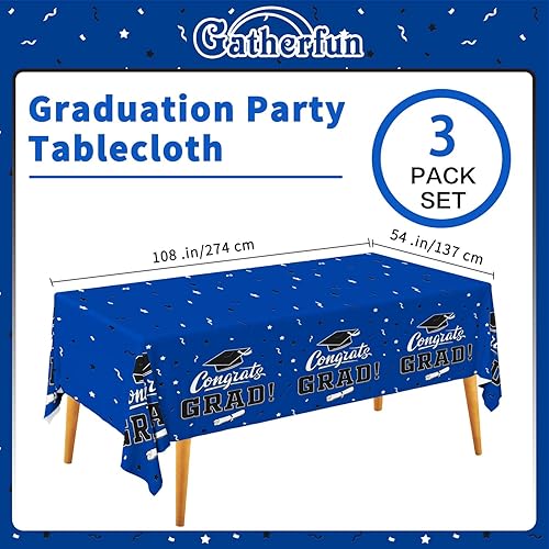 Miniatura 2 de Gatherfun Decoraciones de graduación 2026, mantel de graduación Gongrats para suministros de fiesta de graduación, 3 manteles azules de clase, 54 x