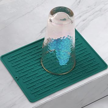 GeeRic Dish Drying Mats, Heat-resistant Silicone Mat for Kitchen Counter, Non-Slip Dish Dry Mat Dishwasher Safe Small, Turquoise