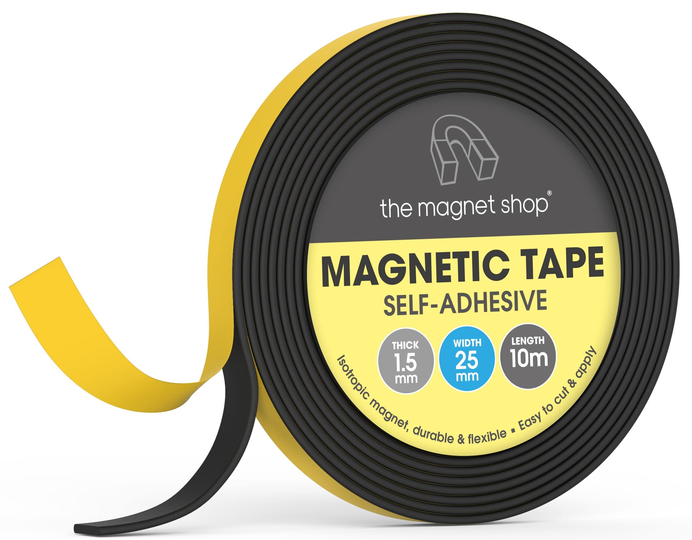 The Magnet Shop Light Tms Sticky Magnet Tape For Crafts | 10 Metre Roll Of Self Adhesive Magnetic Strips | Easy To Cut And Apply | Make Your Own Fridge Magnets | For Home, Office Or Diy [25Mm Wide, 1.5Mm Thick, Isotropic]