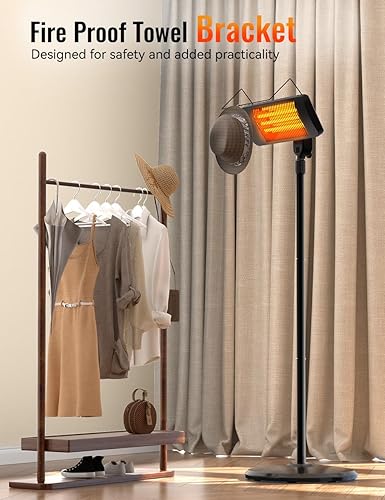 Miniatura 7 de Calentadores de exterior para patio, temporizador de 12 horas y 3 niveles de calor, calentador eléctrico impermeable IP54, cubiertas de calefacción