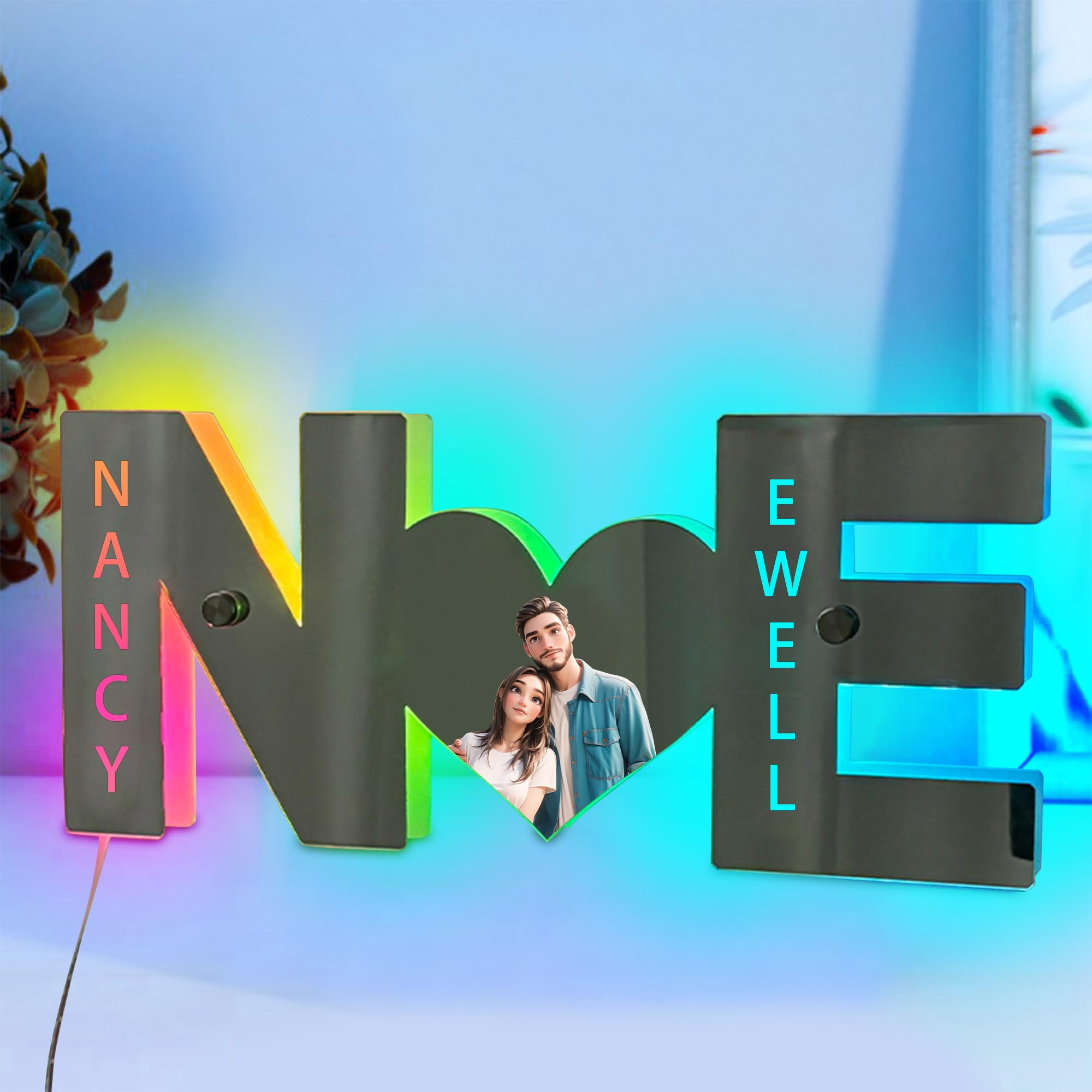 ASD Jewerly Personalized Letter Heart Photo Mirror Light for couple,Custom LED Light Up Heart Letter Initials Mirror Lamp, Heart Letter LED Neon Night Light Gifts for Women Valentine's Day