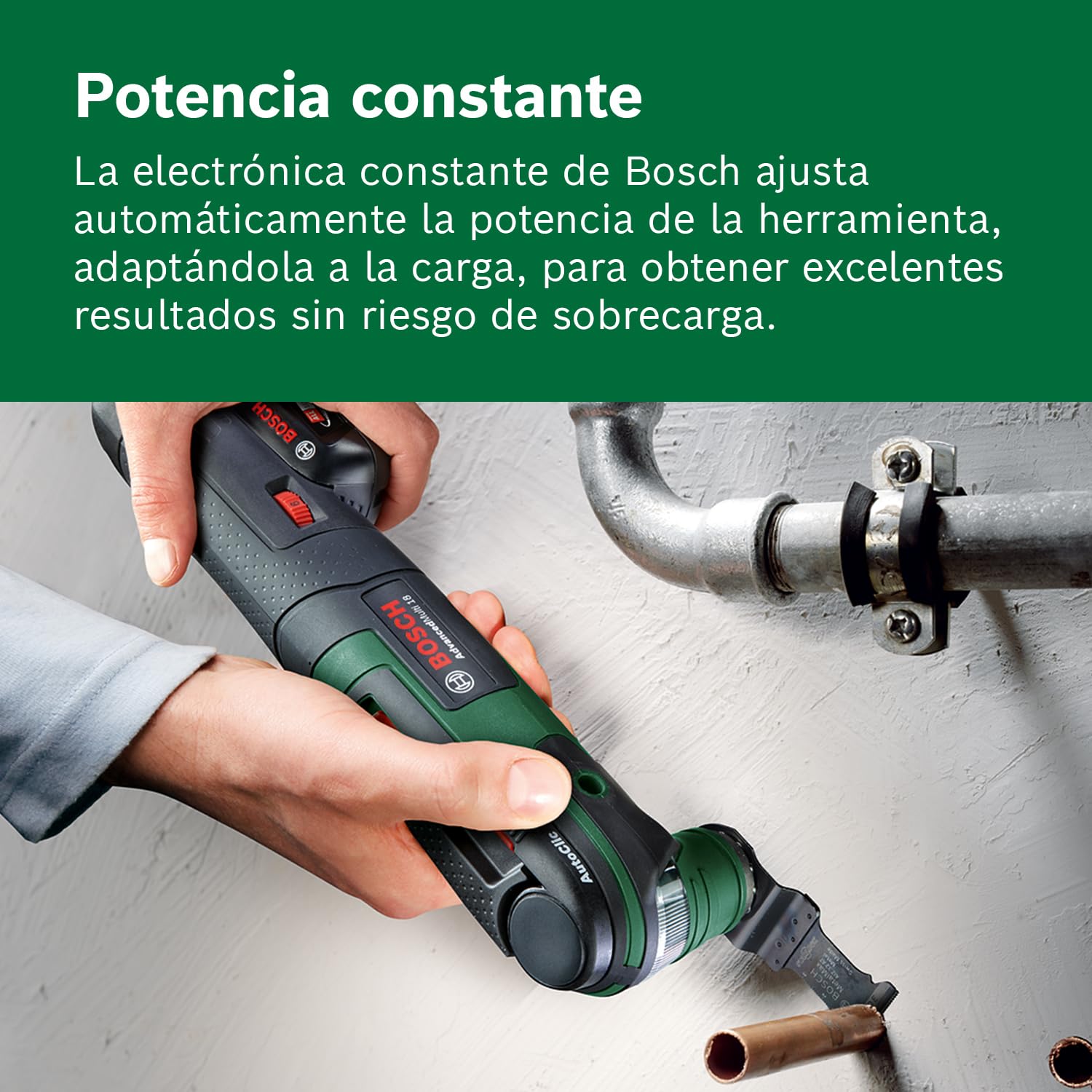 Bosch Multiherramienta a batería AdvancedMulti 18 (Sin batería, placa lijadora delta, set de hojas de lija, 2 hojas de sierra, empuñadura adicional, caja de cartón, sistema de 18 V)