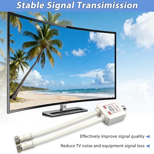 Miniatura 3 de GROWORD Divisor de cable coaxial de 2 vías, divisor CATV de 5-2500 MHz con cable coaxial RG6 de 6 pulgadas y 2 conectores coaxiales, para pasar