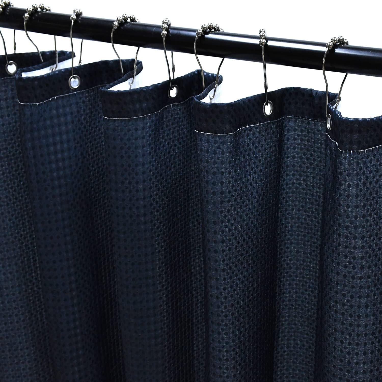 GCIREC Navy Waffle Weave Shower Curtain, Weighted Bottom