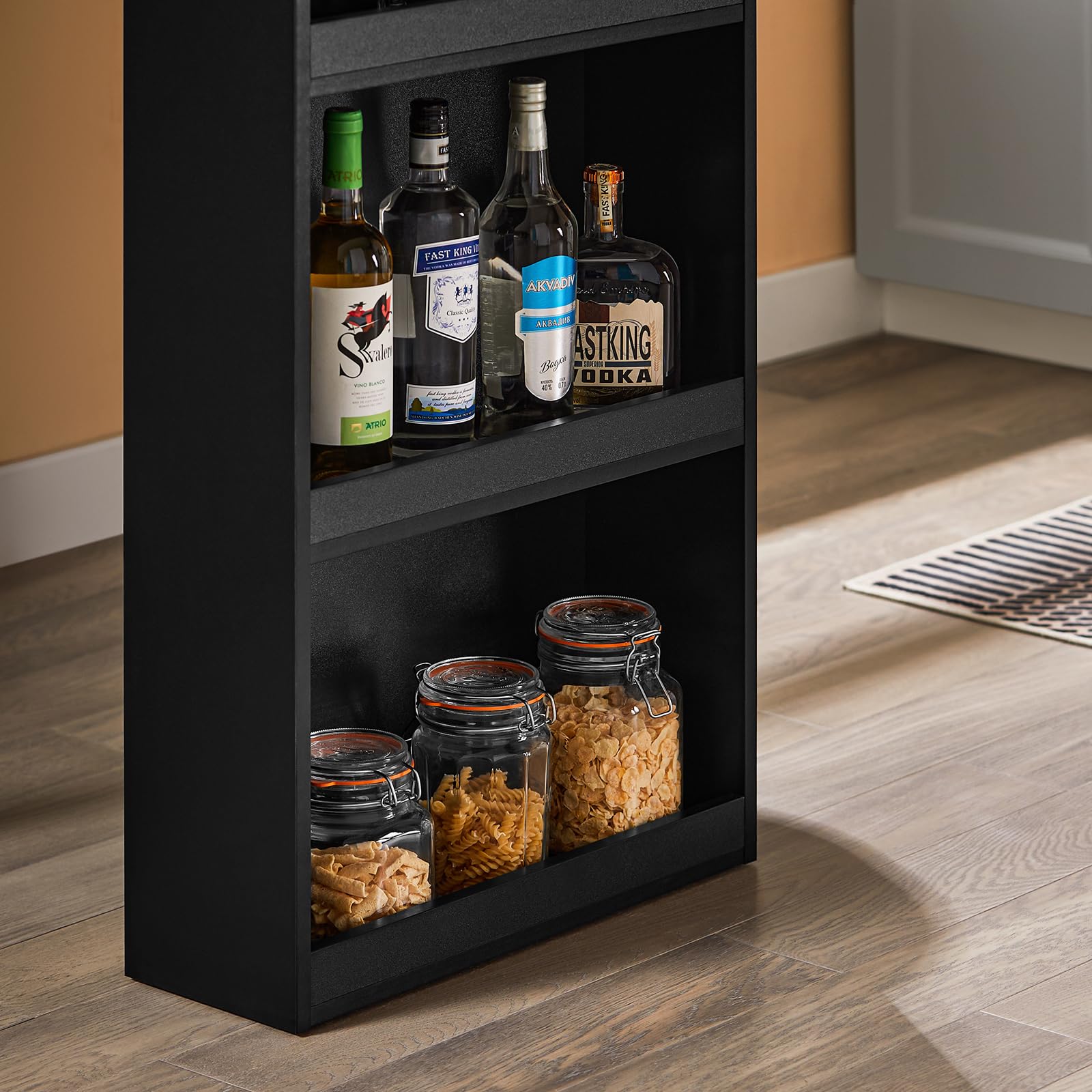 SoBuy Küchentheke Bartisch mit 3 Ablageflächen, Stehtisch für Kleine Räume, Hoher Tresentisch für Küche, Wohnzimmer oder Büro Schwarz 112 x 106 x 57 cm FWT17-II-SCH