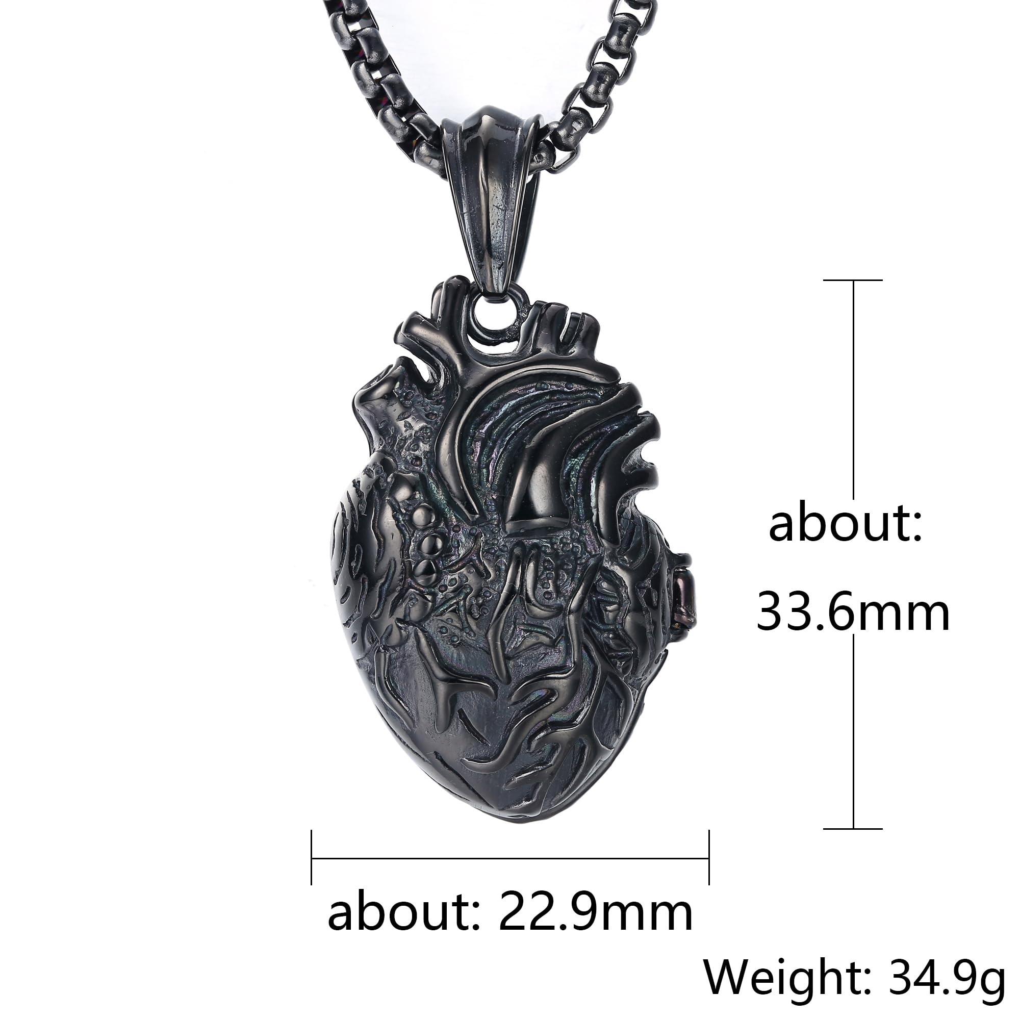 GTHIC Ciondolo a Cuore Aperto Punk in Acciaio Inossidabile per Uomo Donna Collana di Anatomia Umana di Piccole Dimensioni di Grandi Dimensioni in Argento, Nero, Oro con Catena