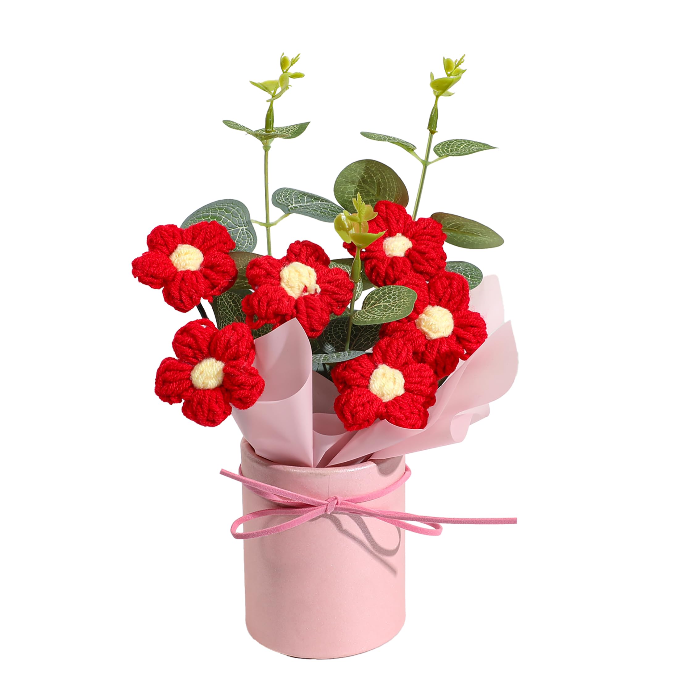 Vynora Crochet Flower Bouquet, Valentine's Day Crochet Bouquet of Flowers, Handmade Knitted Flowers with Card for Anniversary, Birthday, Wedding, Gift