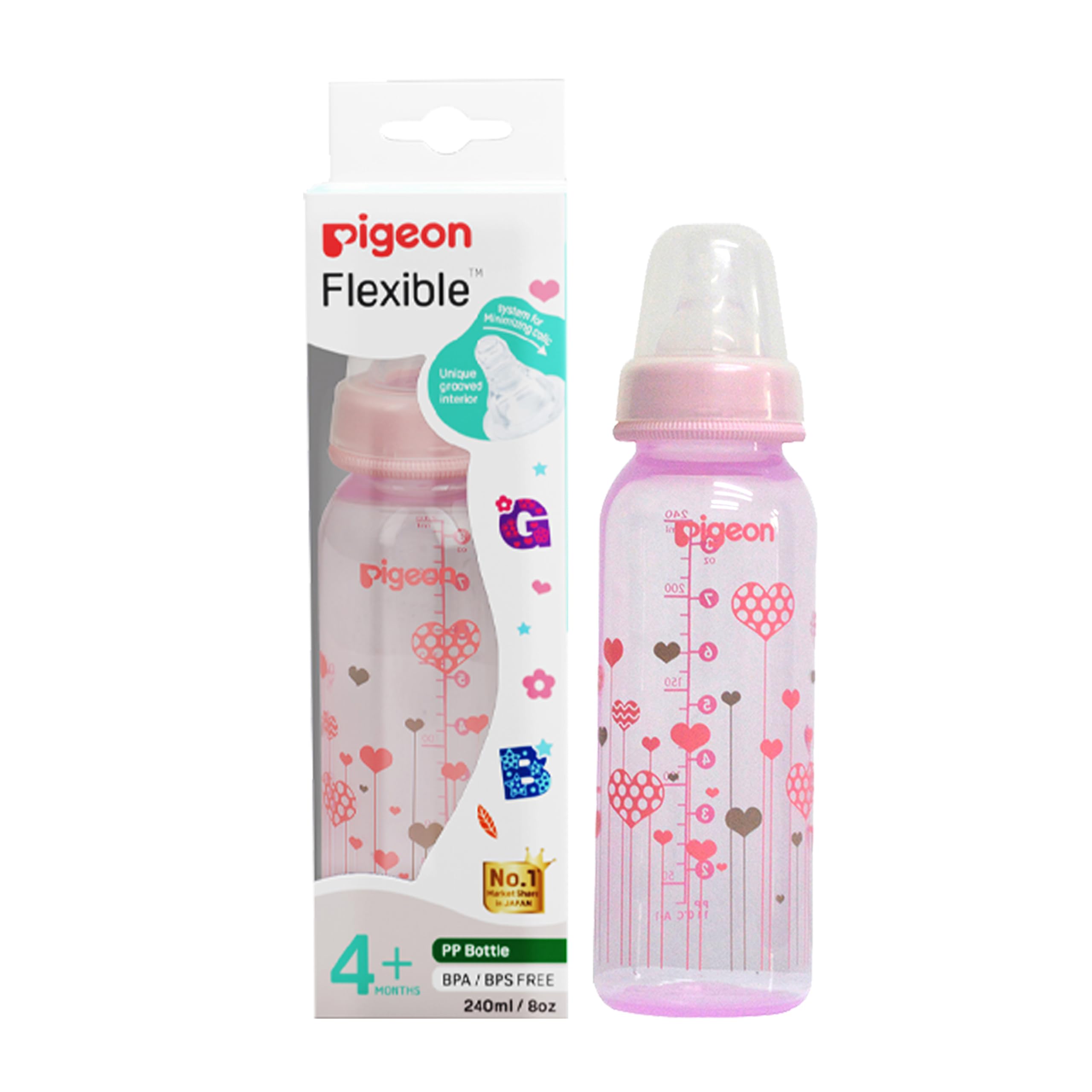 Pigeon Peristaltic Baby Clear Nursing/ Feeding Bottle RPP,For 4+ Month Babies,BPA Free,BPS Free,Abstract,Pink,240 ml-picture-24
