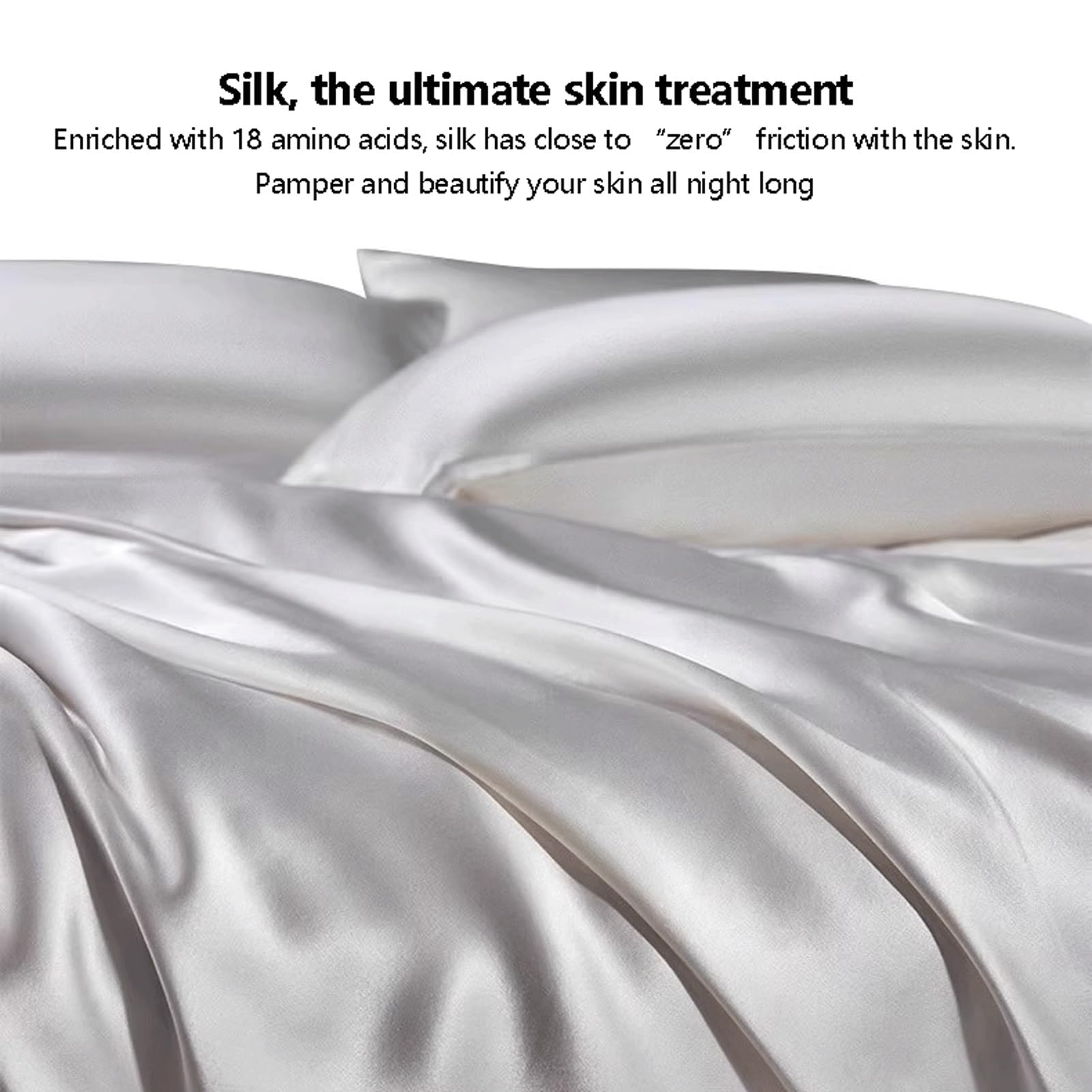 Luxuriöses Satin Bettlaken Betttuch Haustuch Laken Gewaschener Seide ohne Gummizug Seidig Glattes Kühles Gefühl viele Farben und Größen(White,230x250cm+48x74cm x2)