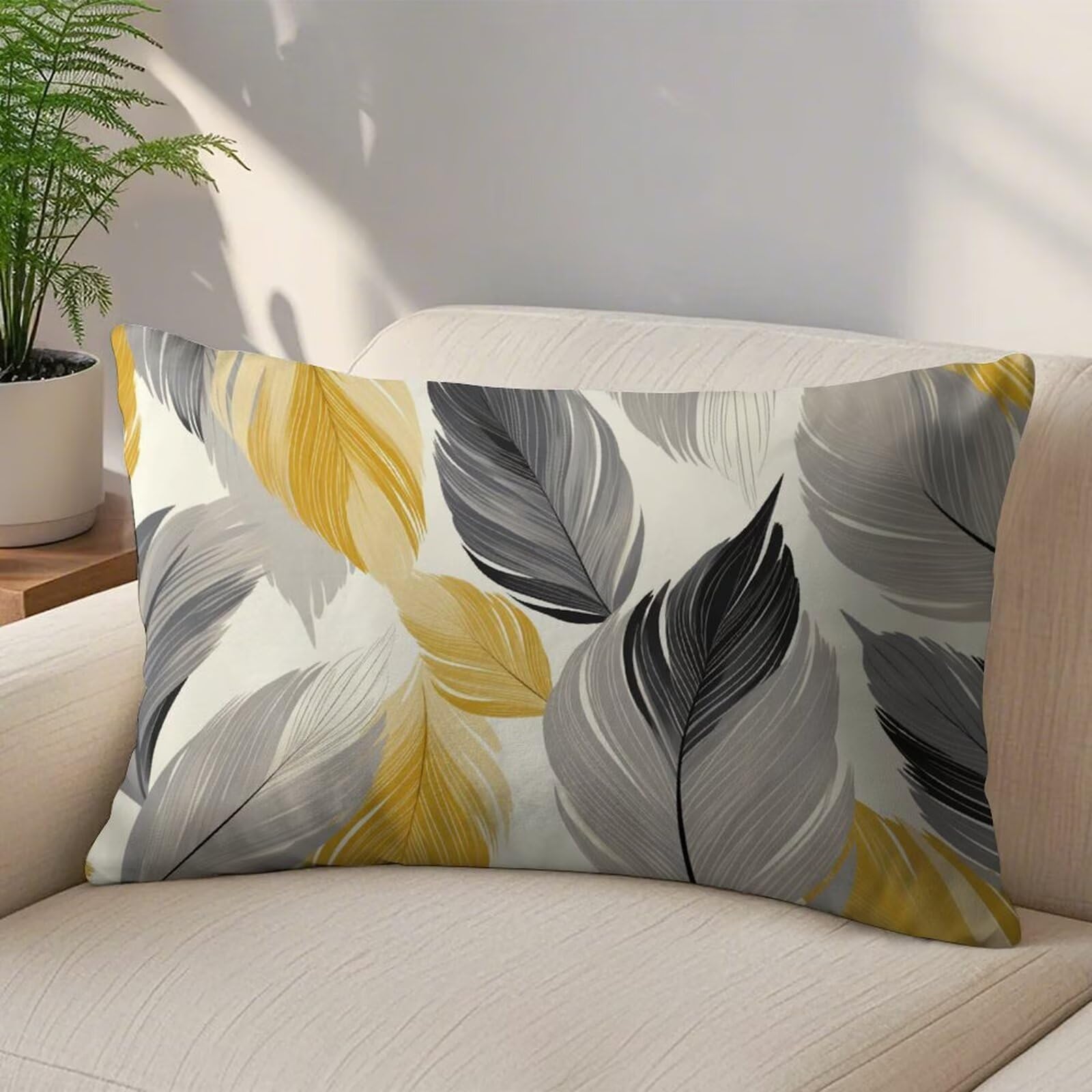 2et Set Kissenbezug 40x80 cm Dekokissen Sofakissen Outdoor Kissen Grau Kissenbezüge Kissenhüllen Dekorative Couchkissen Blatt Zierkissenbezüge mit Verstecktem Reißverschluss für Sofa Couch (XY303)