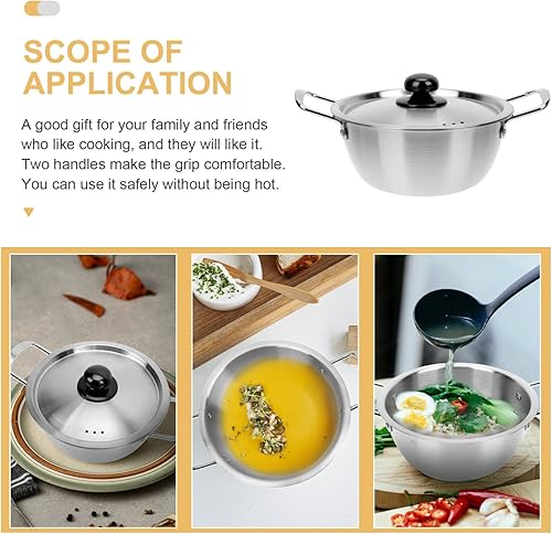 Miniatura 7 de ERINGOGO Olla de fideos ramen coreano, olla de cocina de sopa de acero inoxidable de 6.3 in con tapa, cacerola antiadherente pequeña olla de pasta,