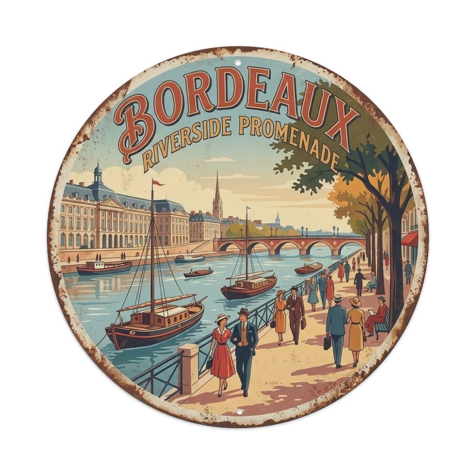 Riverside Promenade Bordeaux France City Culture Travel Metal Tin Sign