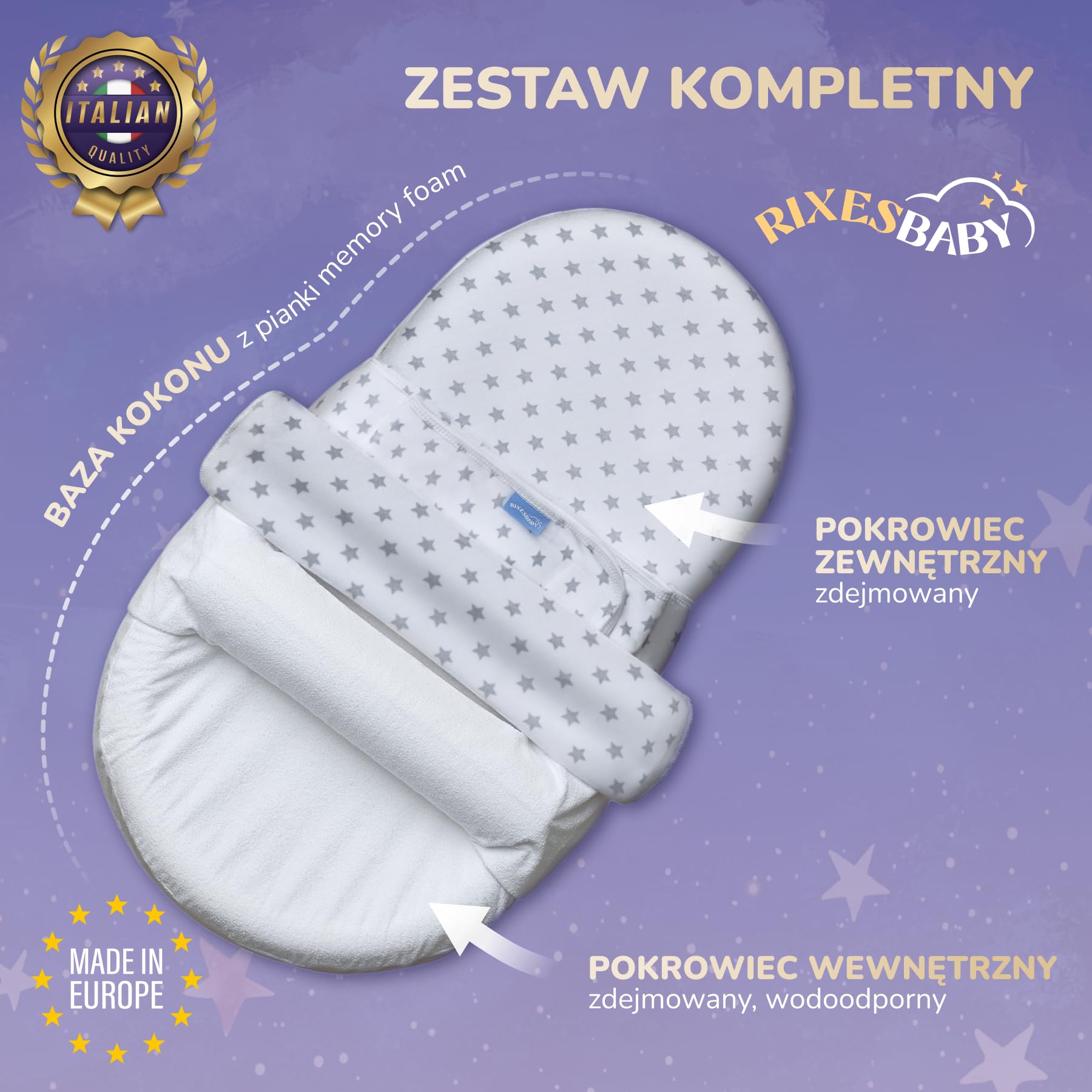 Cocoon RixesBaby Premium Memory Foam dla Niemowląt EU (Gwiazdki)