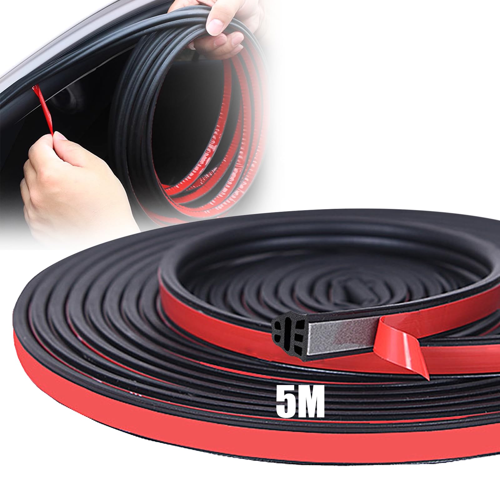 Guarnizione In Gomma Per Porte Auto – 5 M (16 Ft) Autoadesiva, Con 4 Protezioni Paraurti, Nera, A 5 Fori, Antivento E Antipolvere
