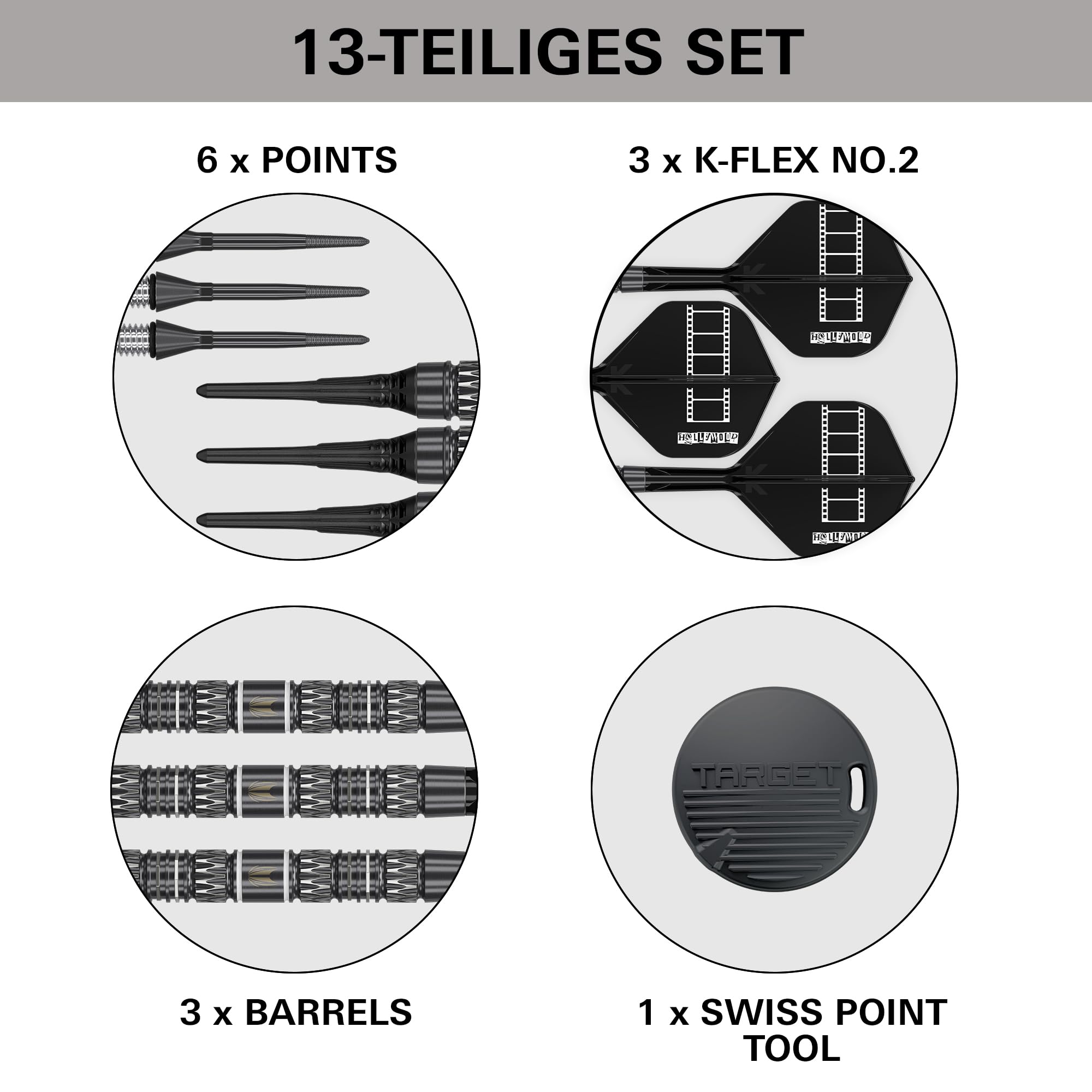 Target Darts Chris Dobey Soft-Tip 95K Dart-Set, 18G | 95% Wolfram-Darts, K-Flex Nr.2 Flights & Shafts, Schwarze Cryo-Spitzen & Schweizer Titan-Konvertierungsstahlspitzen | Player Edition Professional