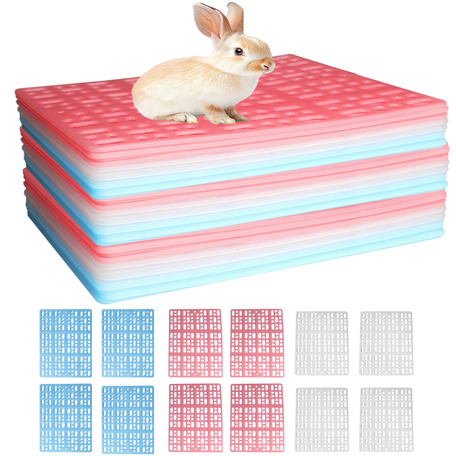 FISDEN 12 Pack Rabbit Cage Mat, Plastic Small Animal Feet Pads with Snap Joint, Durable Cats Dogs Floor Mat for Pet Chinchilla Guinea Pig Bunny, 3