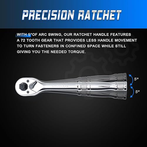 Miniatura 4 de Mango de trinquete 3 en 1,1/4", 3/8", llave de trinquete de 1/2", interruptor reversible de 72 dientes,Chapado en cromo pulido completo,Acero al