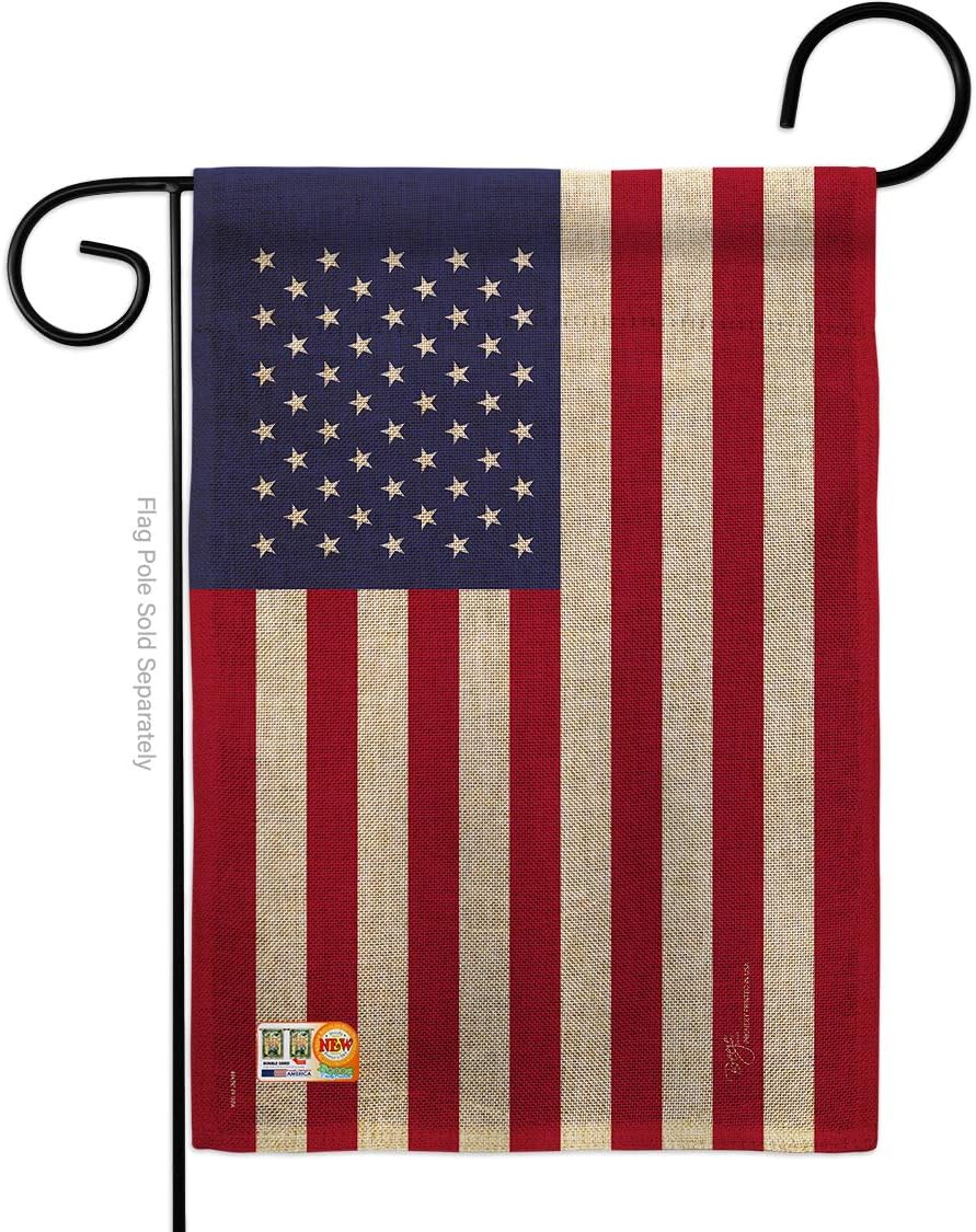 USA Burlap Garden Flag Americana Old Glory US American United States Country Particular North America Small Decorative Gift Yard House Banner Double-Sided Made In 13 X 18.5