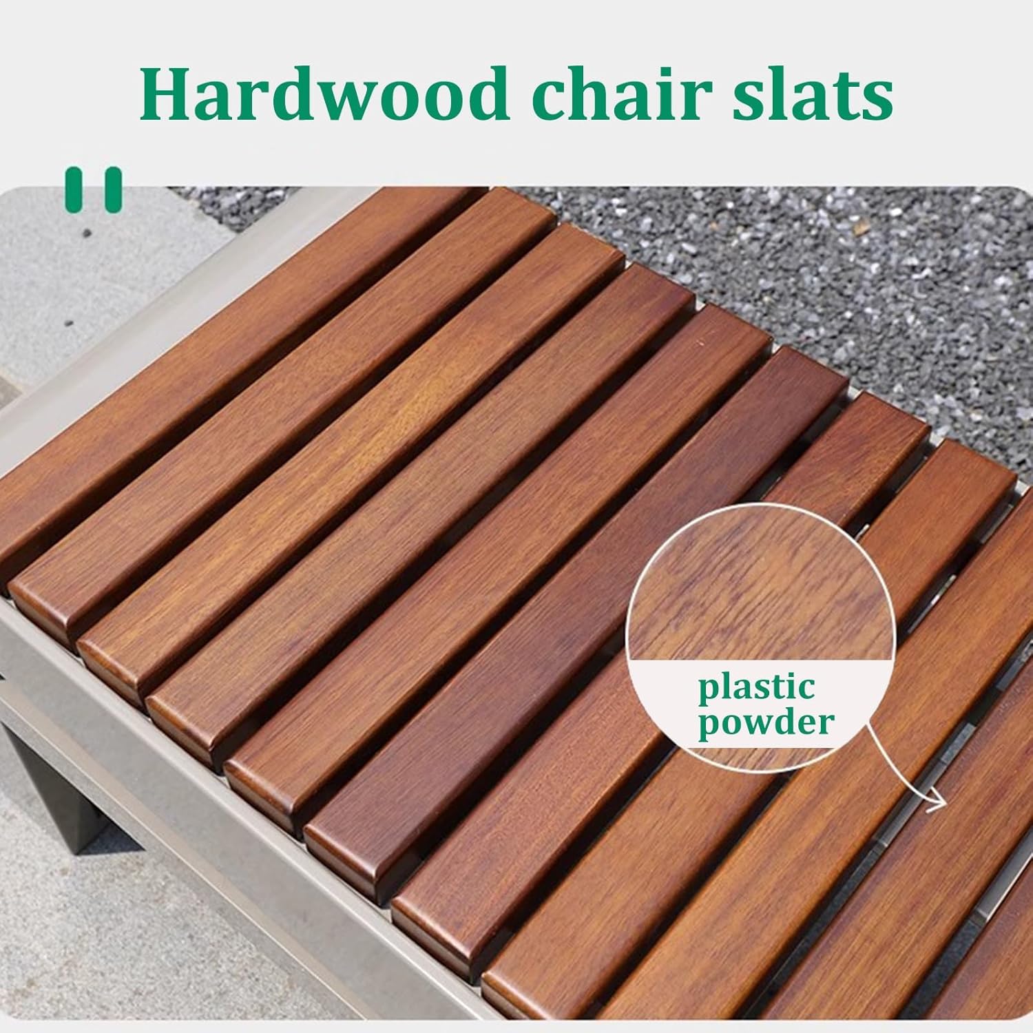 Heavy-Duty Metal Park Benches - Weatherproof Backless Outdoor Bench with Solid Wood Slats - Durable Stainless Steel Garden Seating - Supports 1100 lb Capacity