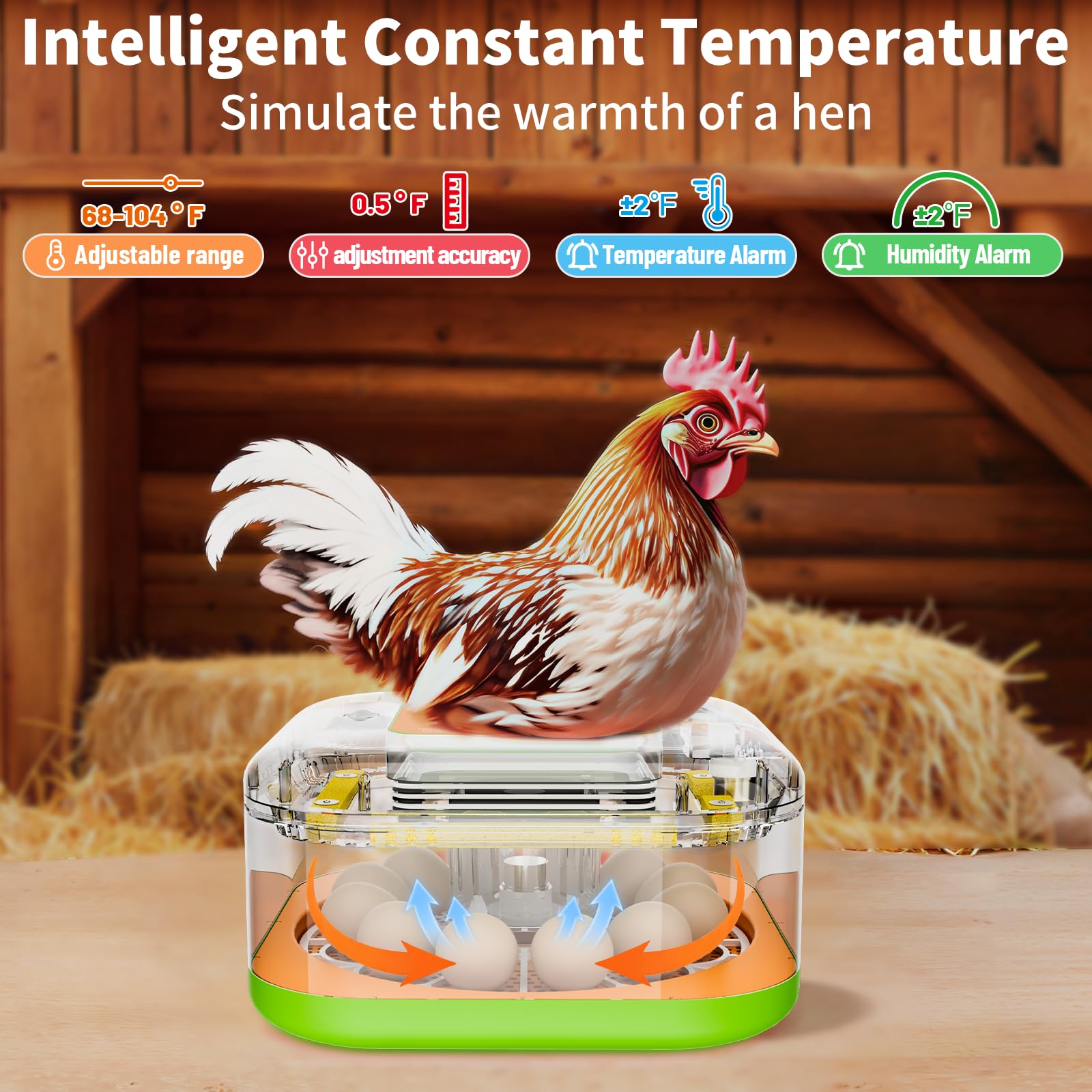 Incubatore per uova da cova, controllo della temperatura e dell'umidità, giorno di rotazione e incubazione delle uova automatico e regolabile, candela per uova integrata, incubatrice per uova da cova
