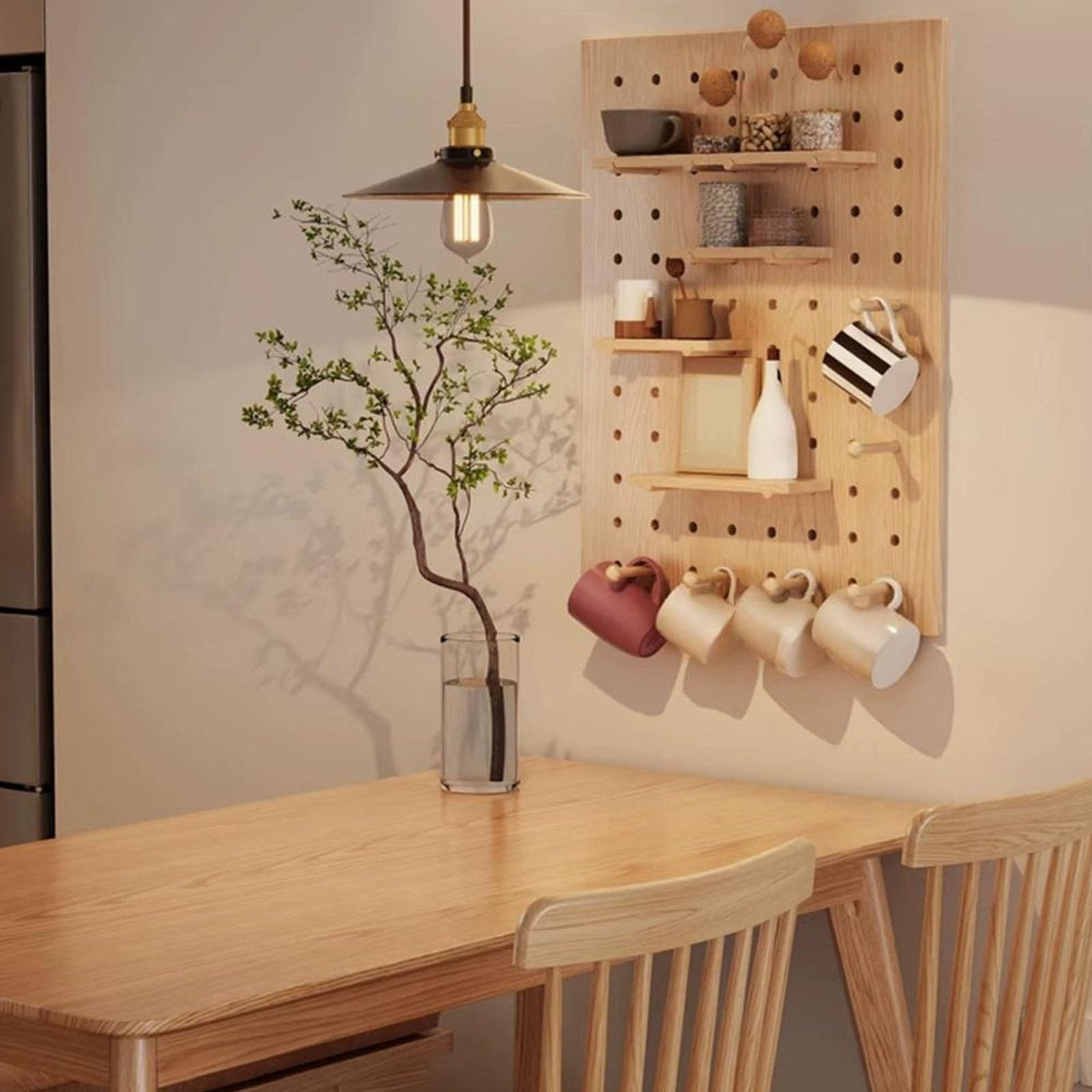 Wand-Organizer aus Holz für Pegboard, DIY-Dekorplatten für Küche, Büro, Schlafzimmer, Wohnzimmer, Stecktafel-Kombinationsset(White)