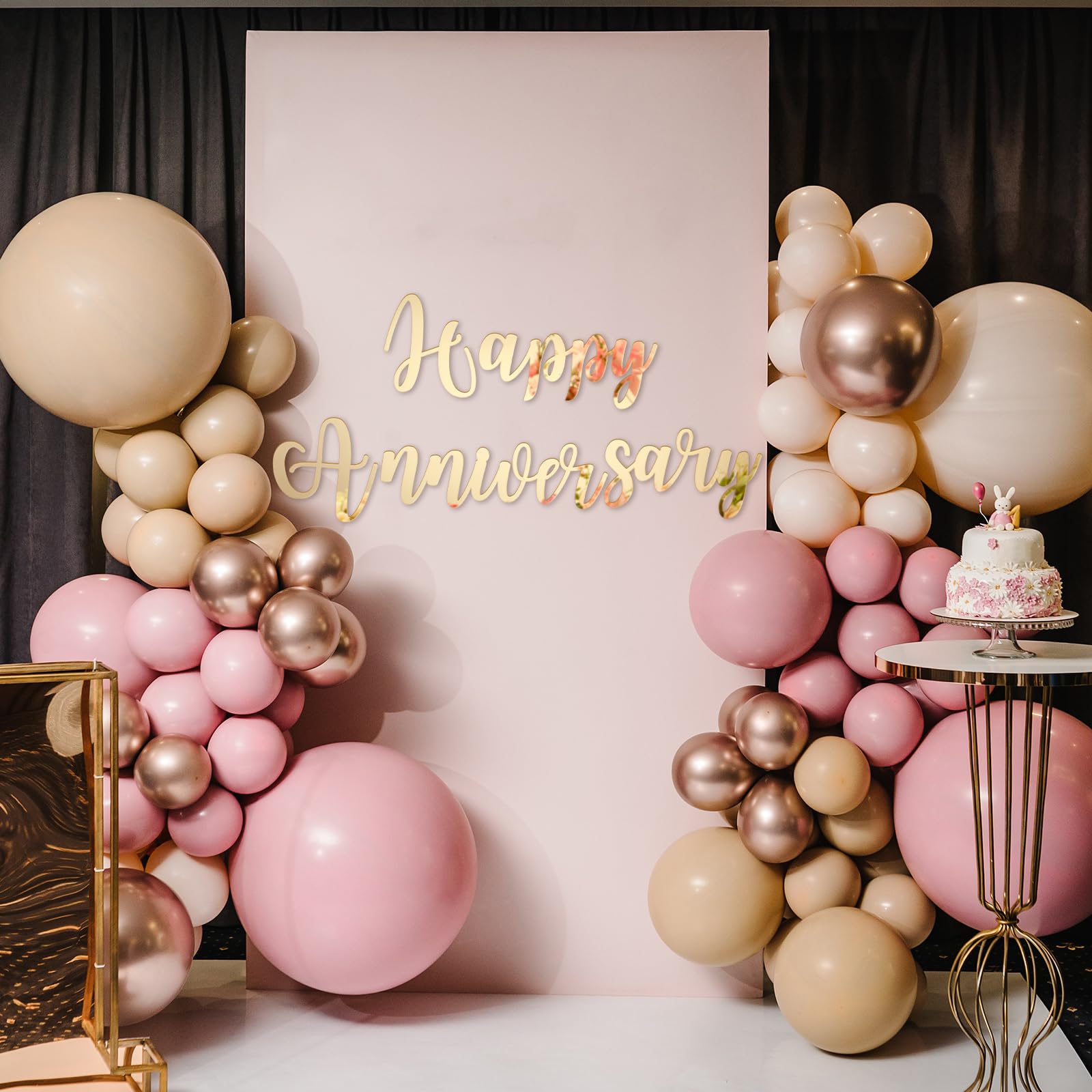 Frienda Letrero de feliz aniversario, espejo dorado, acrílico, telón de fondo, para decoración de bodas, aniversarios, fiestas de cumpleaños