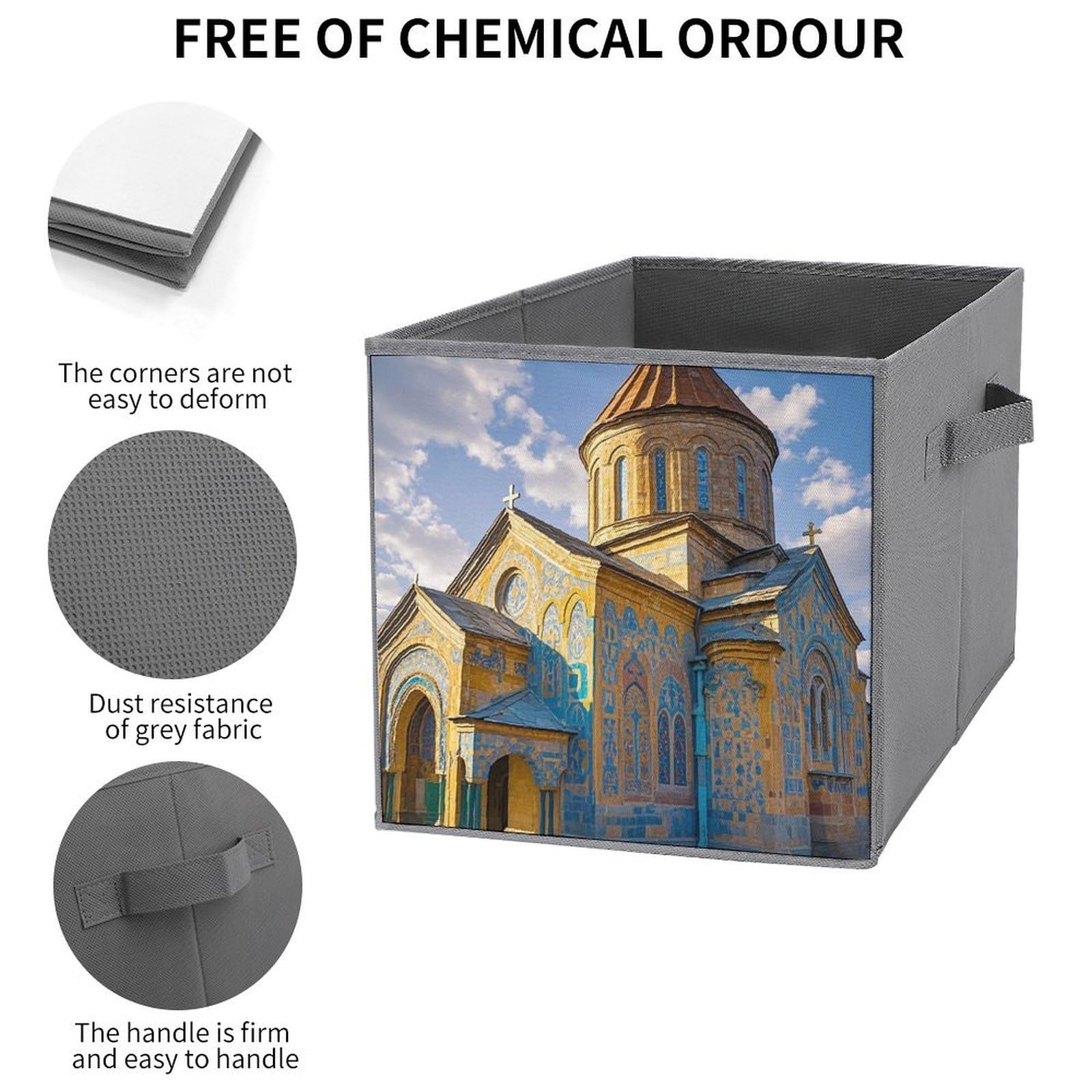 Cubos de almacenamiento de la iglesia armenia, plegables, cestas de almacenamiento de tela decorativas para organizar organizadores del hogar con asas, cestas de almacenamiento de tela