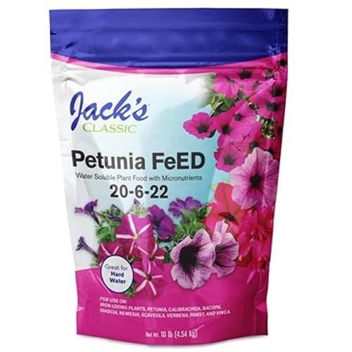 JR Peters Jacks Classic 52610 Petunia FeED Bolsa de plástico resellable con mango 20-6-22 fertilizante, 10 libras