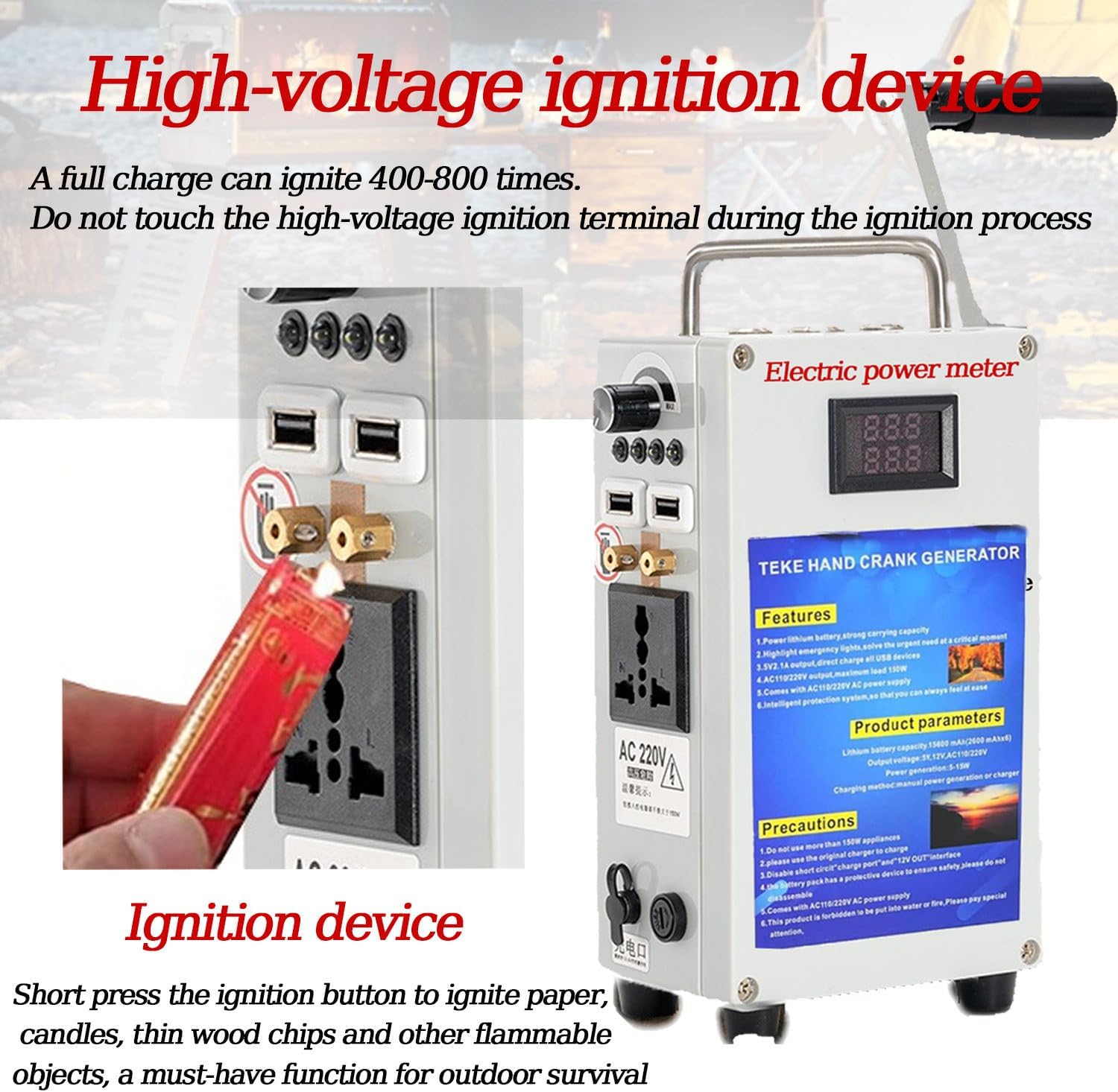 Outdoor Large Capacity Hand Crank Generator 220V/110V 200W/500W, High Power Generator, Emergency Lighting Tool for Outage/Field Exploration 27AH/200W