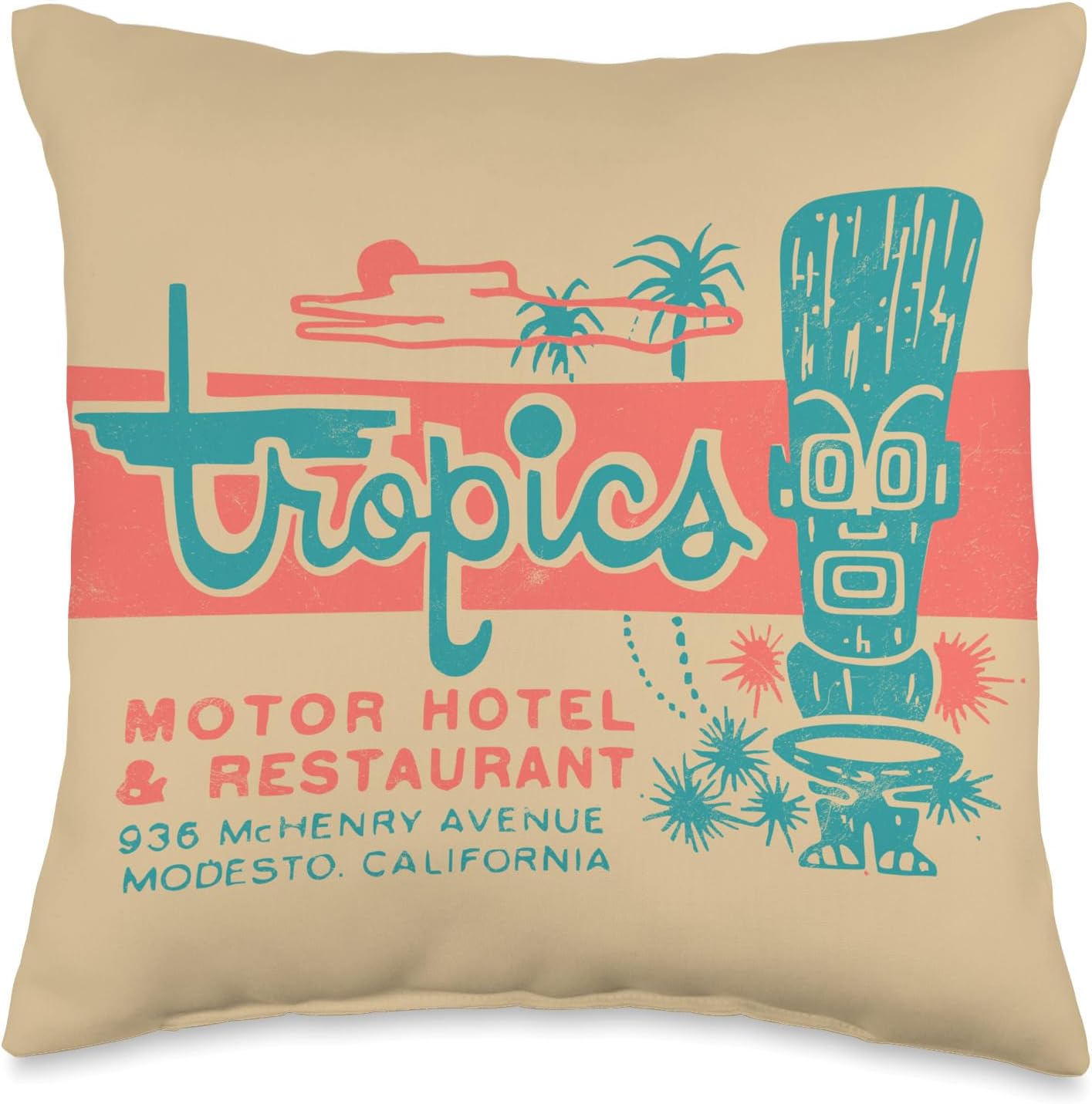 Tropics Motor Hotel / Hawaiian Style / Tiki Bar / 50s Style Throw Pillow